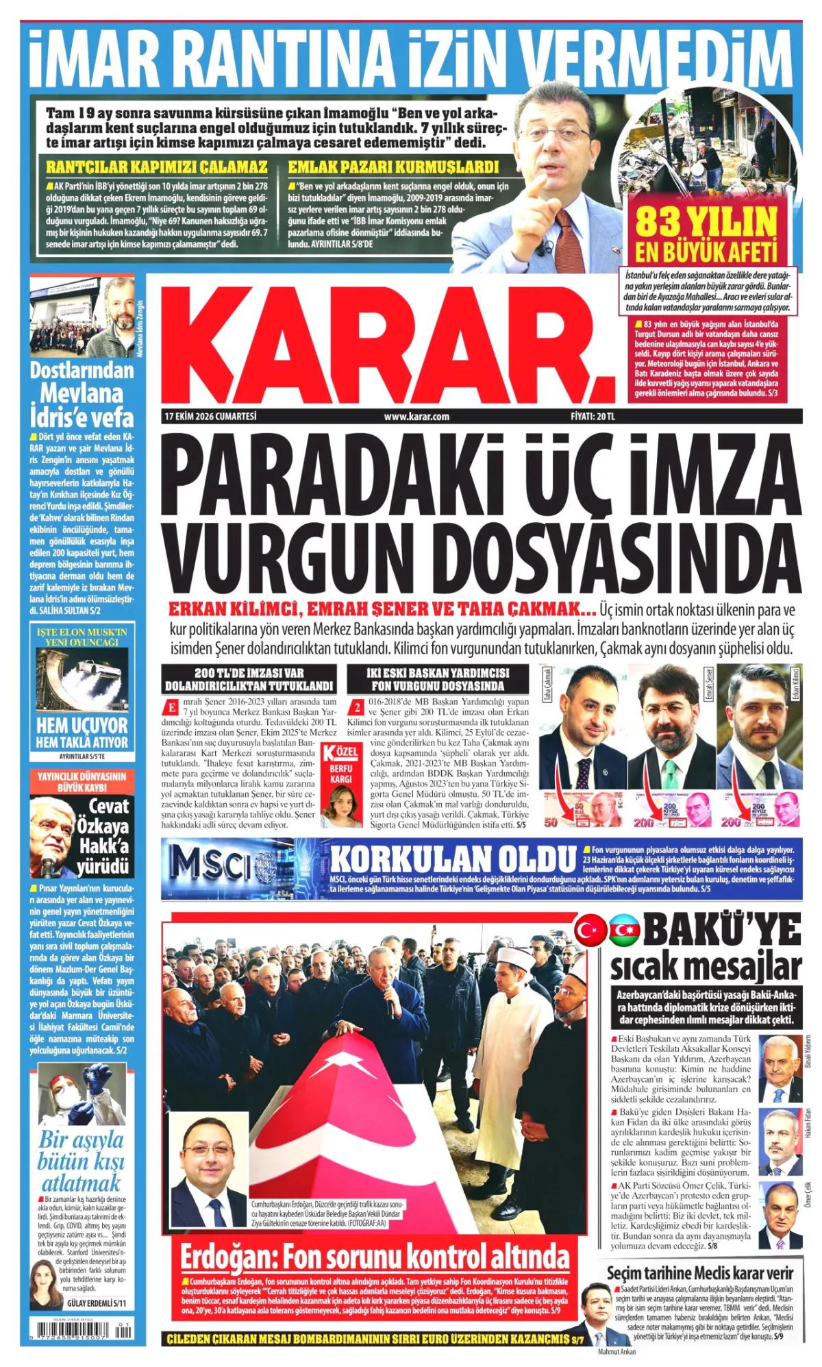 Karar birinci sayfa manşeti (18 Ekim 2026)