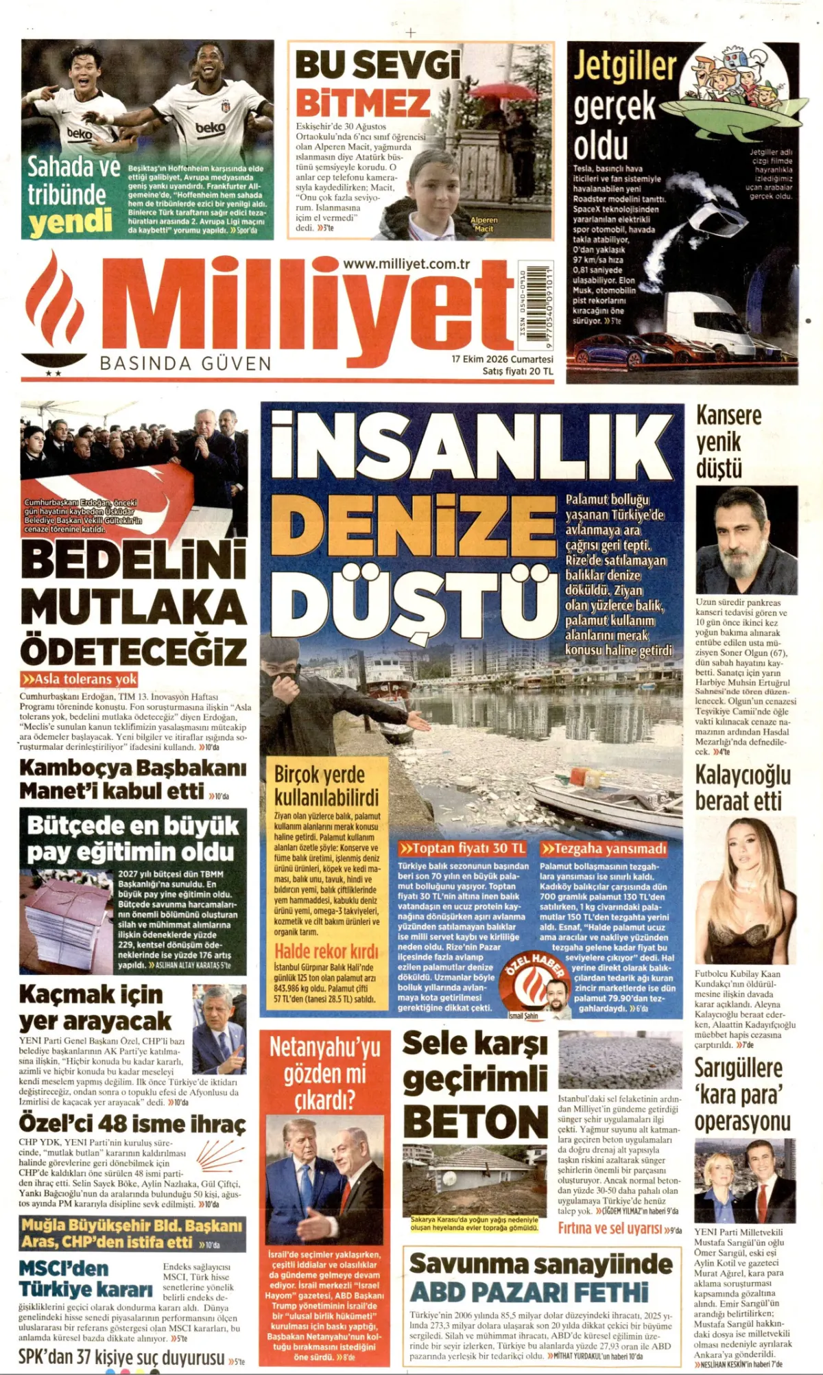 Milliyet birinci sayfa manşeti (18 Ekim 2026)