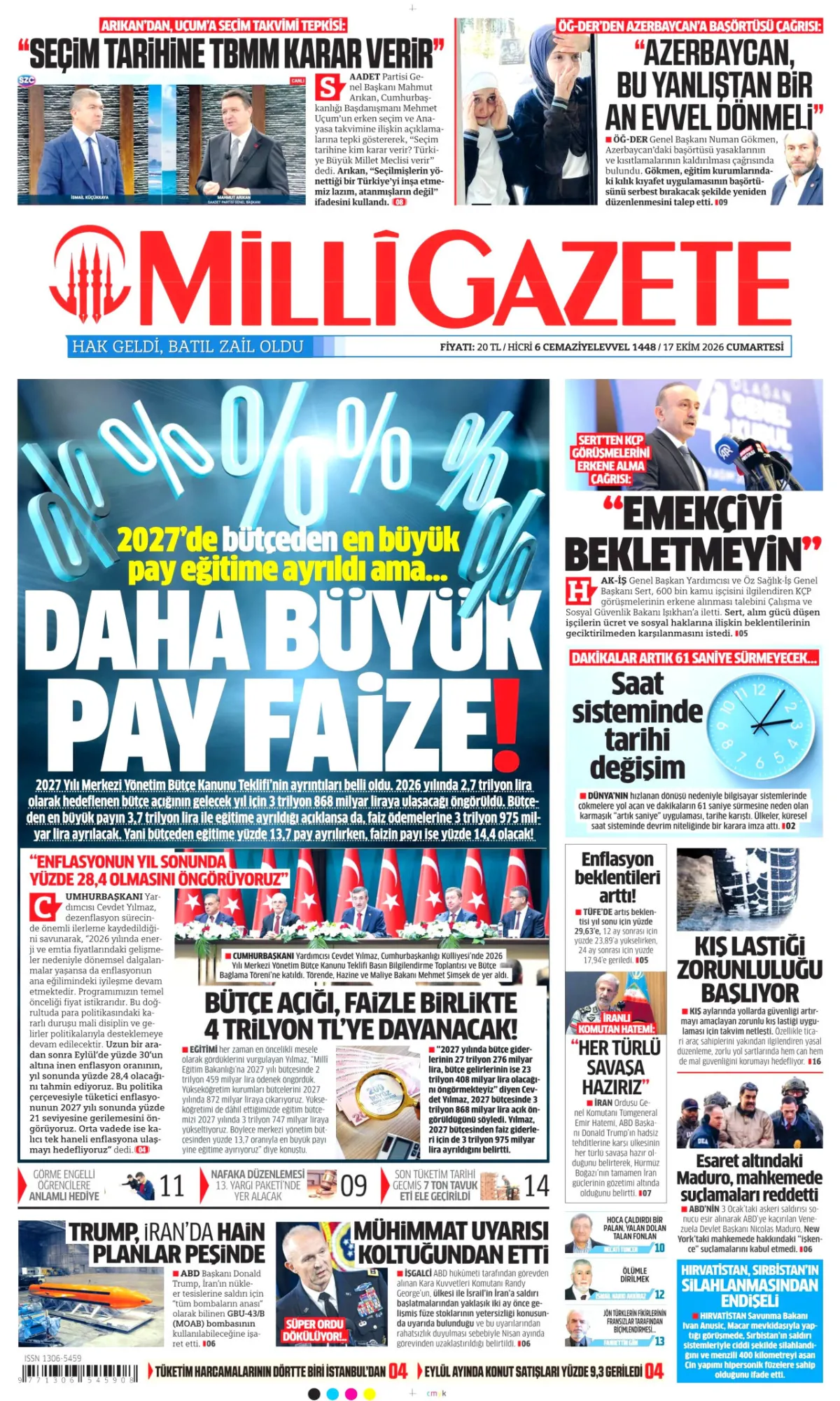 Milli birinci sayfa manşeti (18 Ekim 2026)