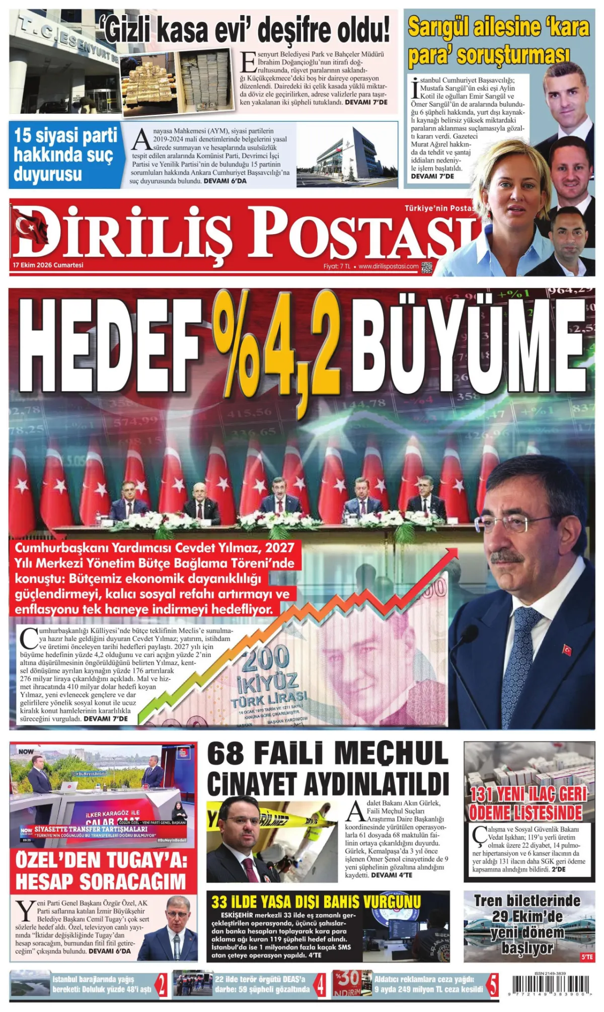 Diriliş Postası birinci sayfa manşeti (18 Ekim 2026)