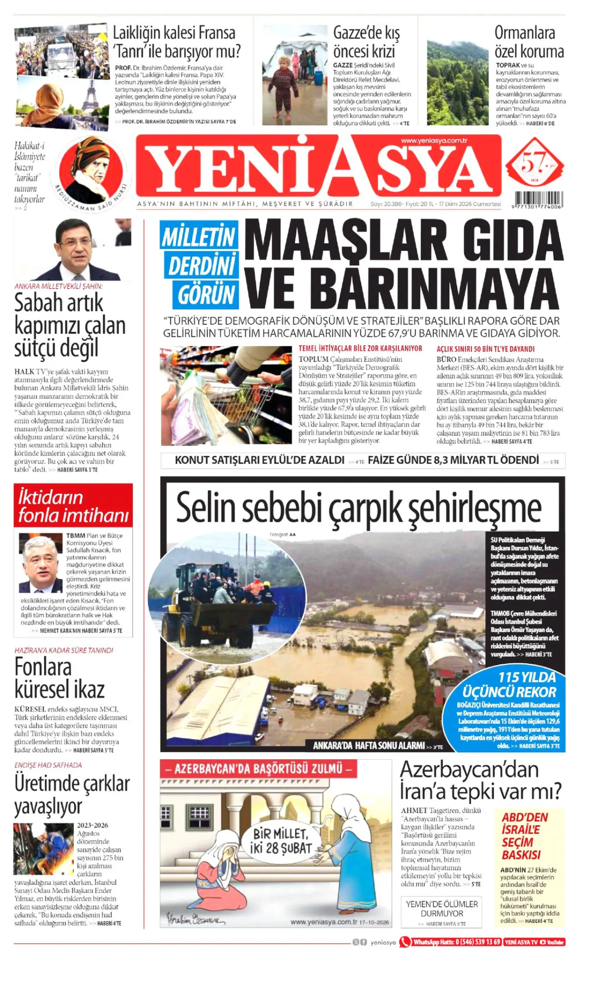 Yeni Asya birinci sayfa manşeti (18 Ekim 2026)