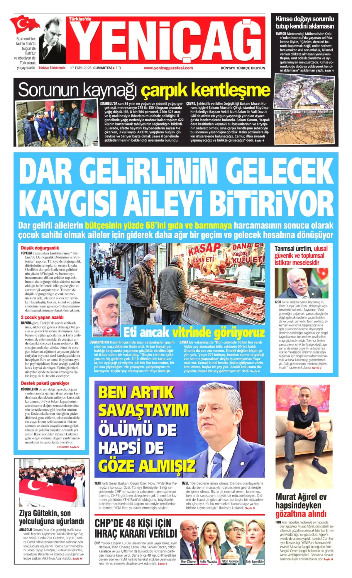 Yeniçağ birinci sayfa manşeti (18 Ekim 2026)