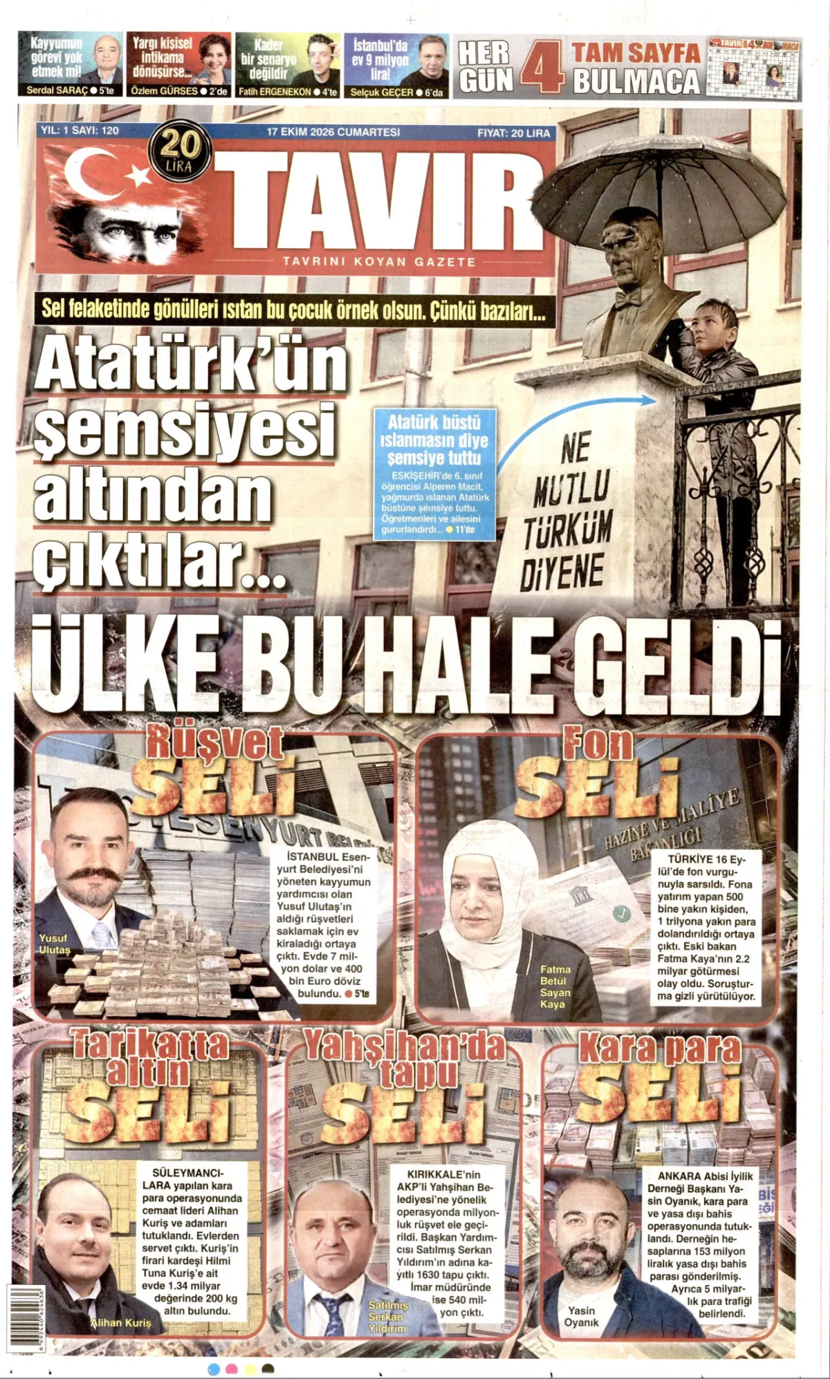 Tavır birinci sayfa manşeti (18 Ekim 2026)