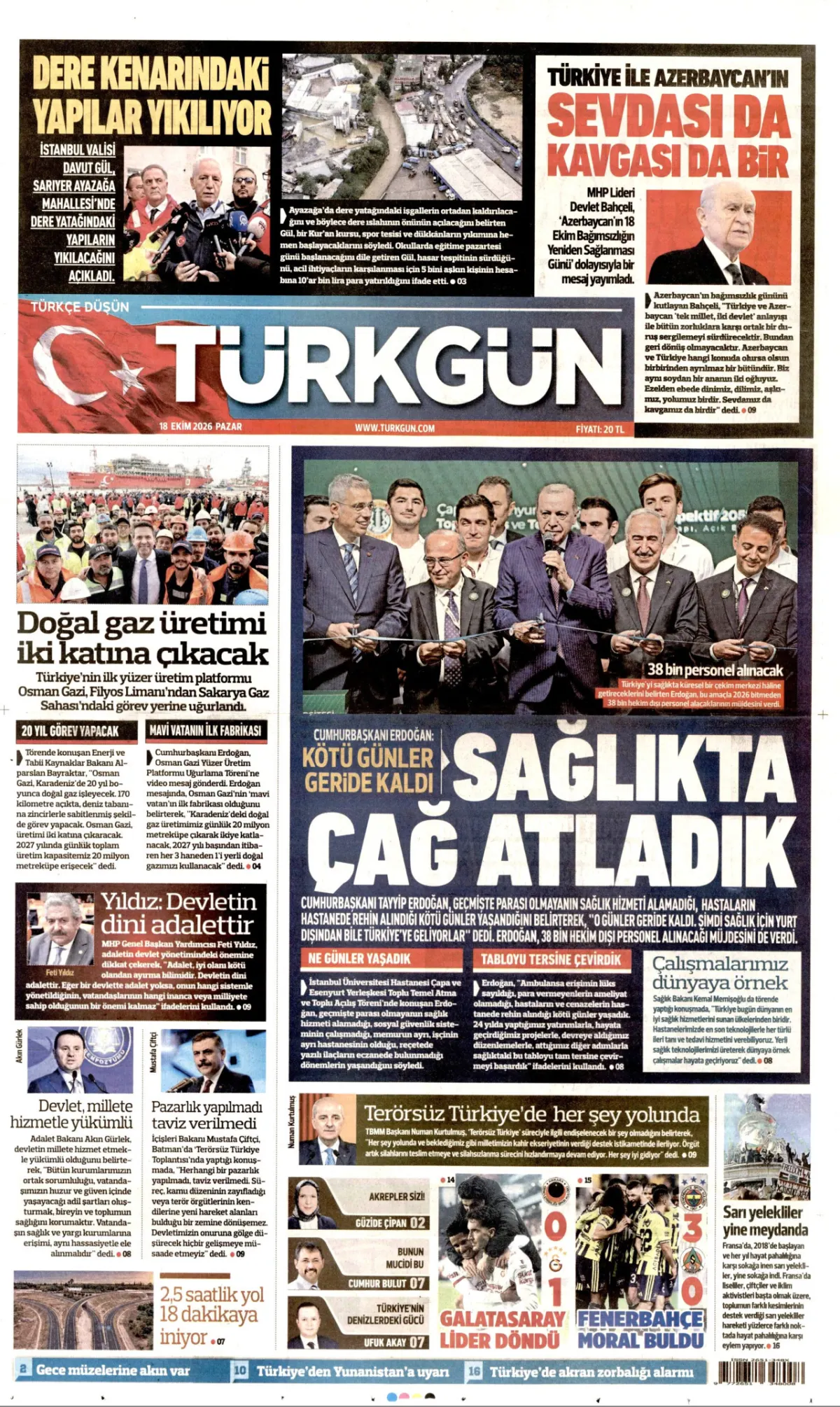 Türkgün birinci sayfa manşeti (19 Ekim 2026)