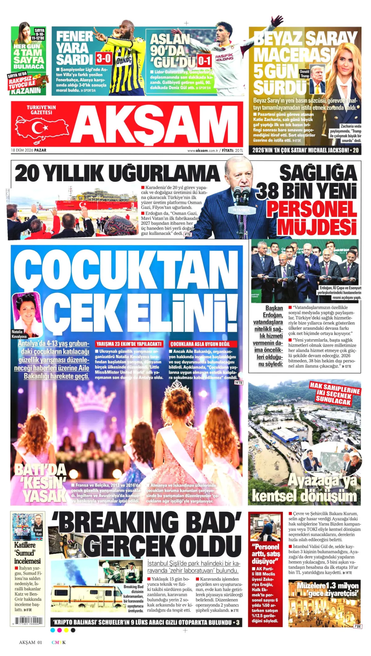 Akşam birinci sayfa manşeti (19 Ekim 2026)