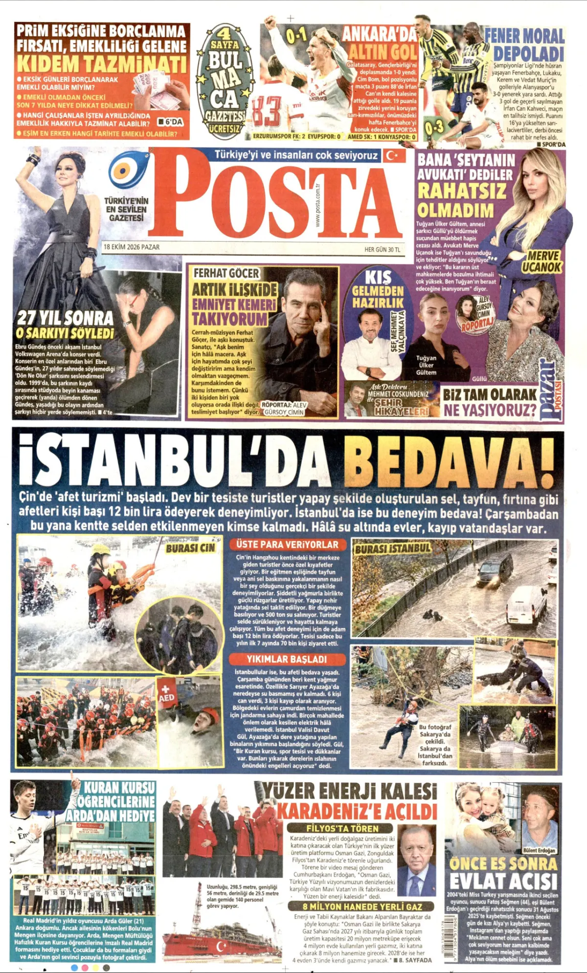 Posta birinci sayfa manşeti (19 Ekim 2026)