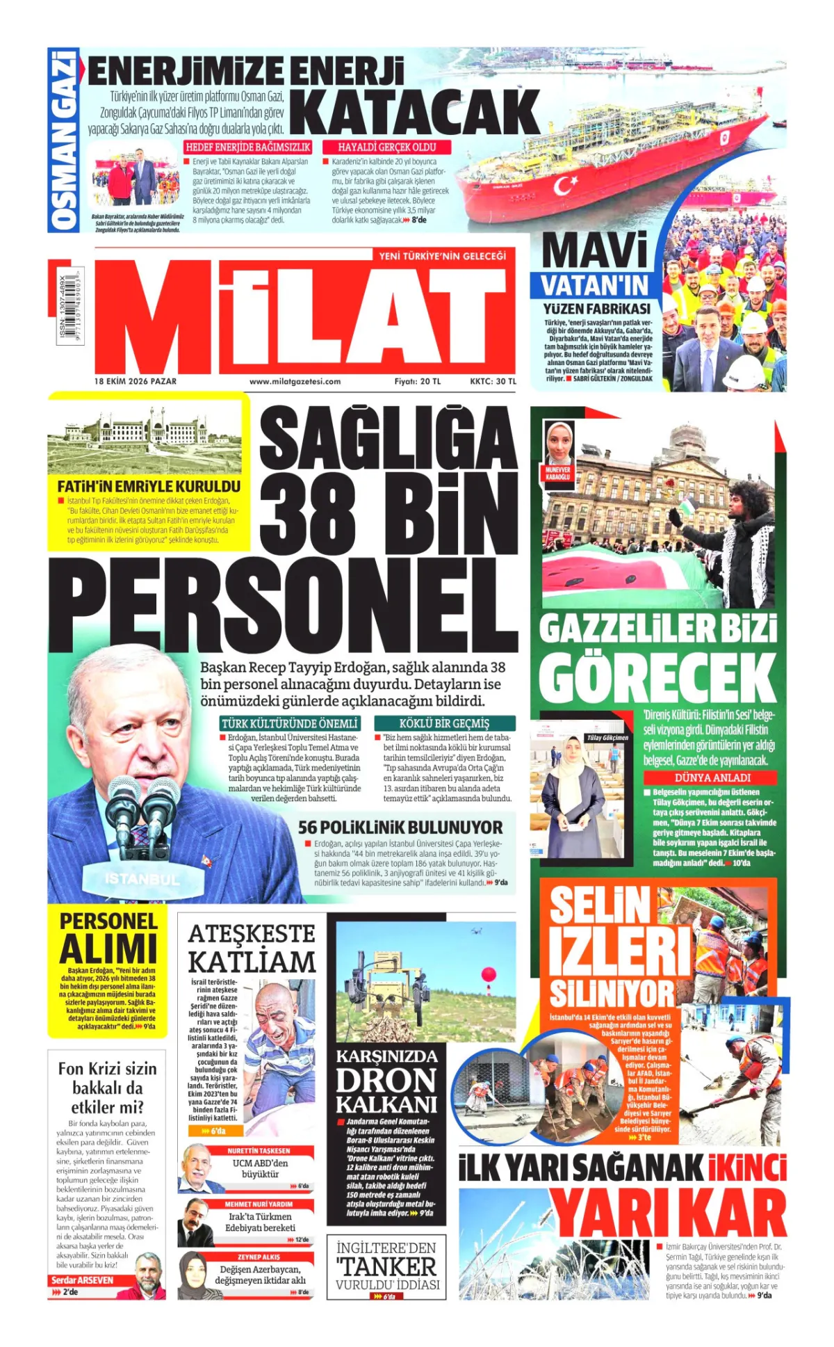 Milat birinci sayfa manşeti (19 Ekim 2026)