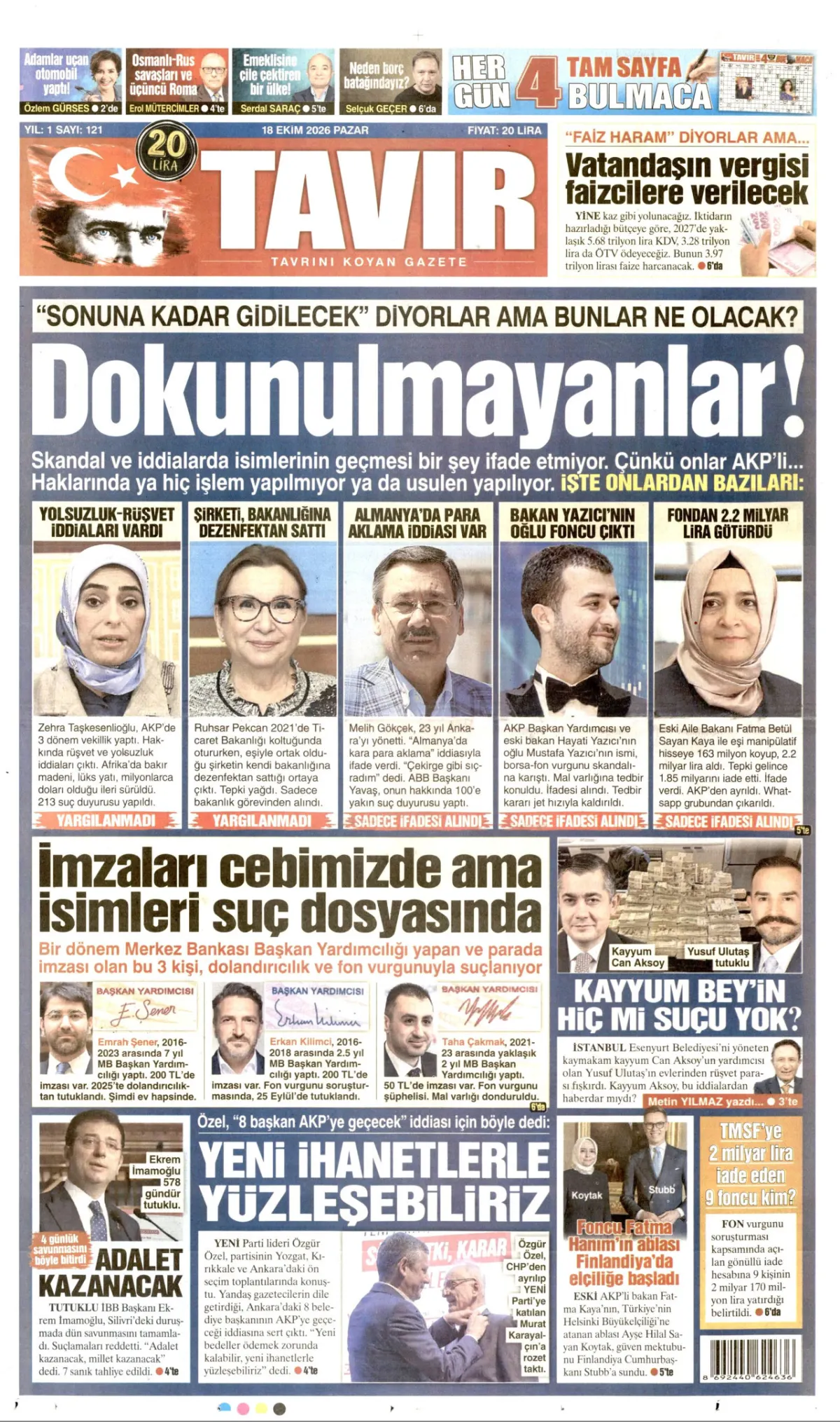 Tavır birinci sayfa manşeti (19 Ekim 2026)
