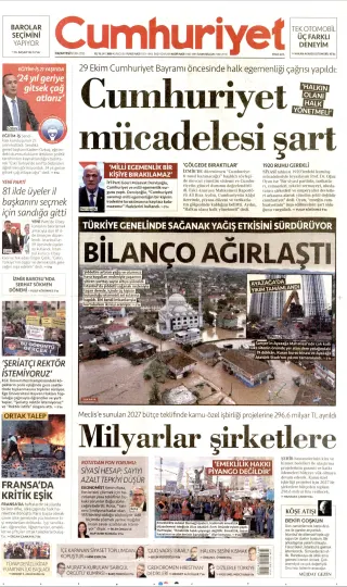 Cumhuriyet manşeti