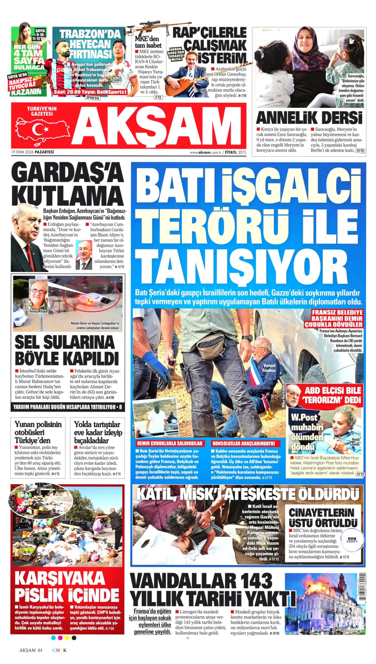 Akşam birinci sayfa manşeti (20 Ekim 2026)