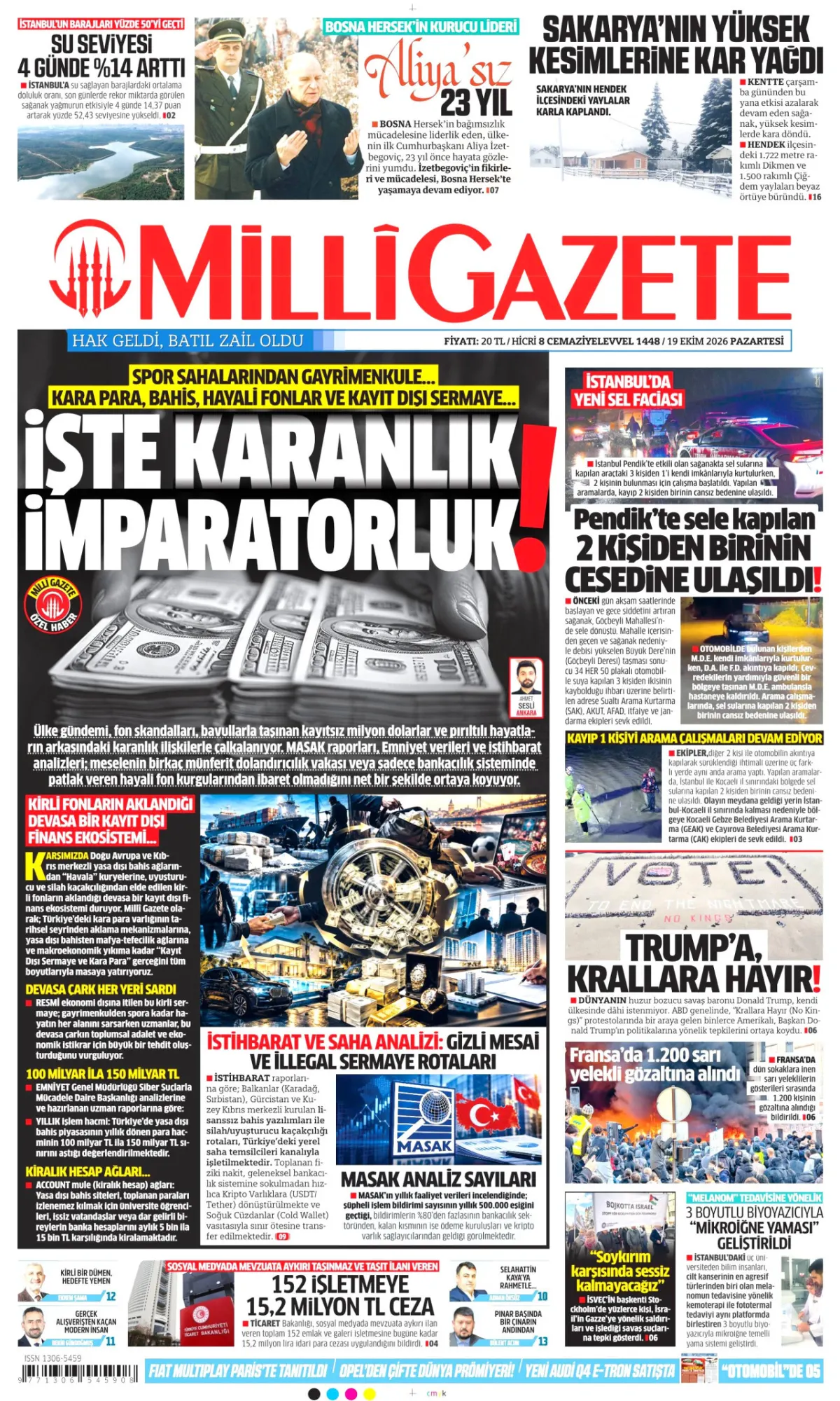 Milli birinci sayfa manşeti (20 Ekim 2026)