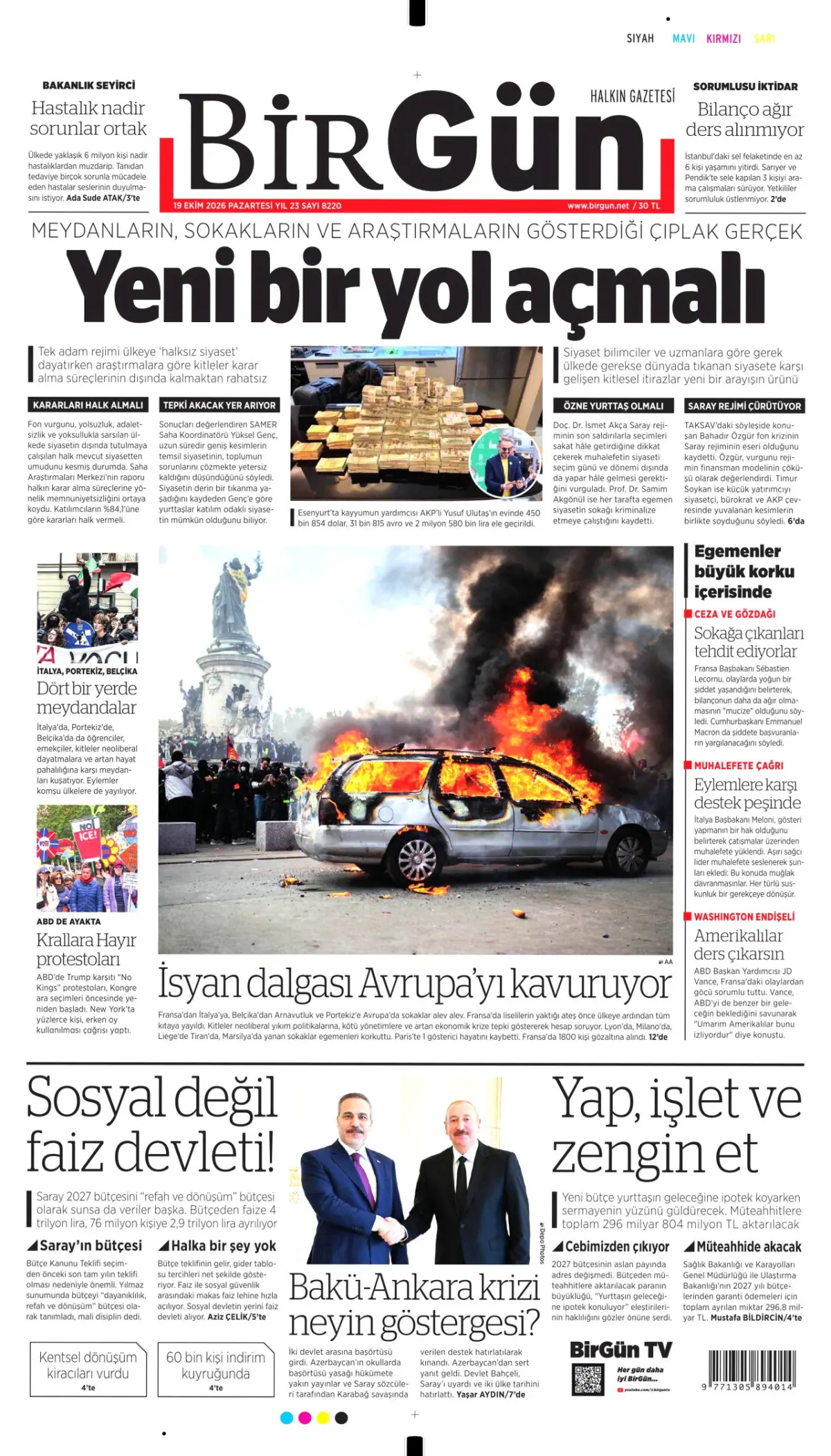 BirGün birinci sayfa manşeti (20 Ekim 2026)