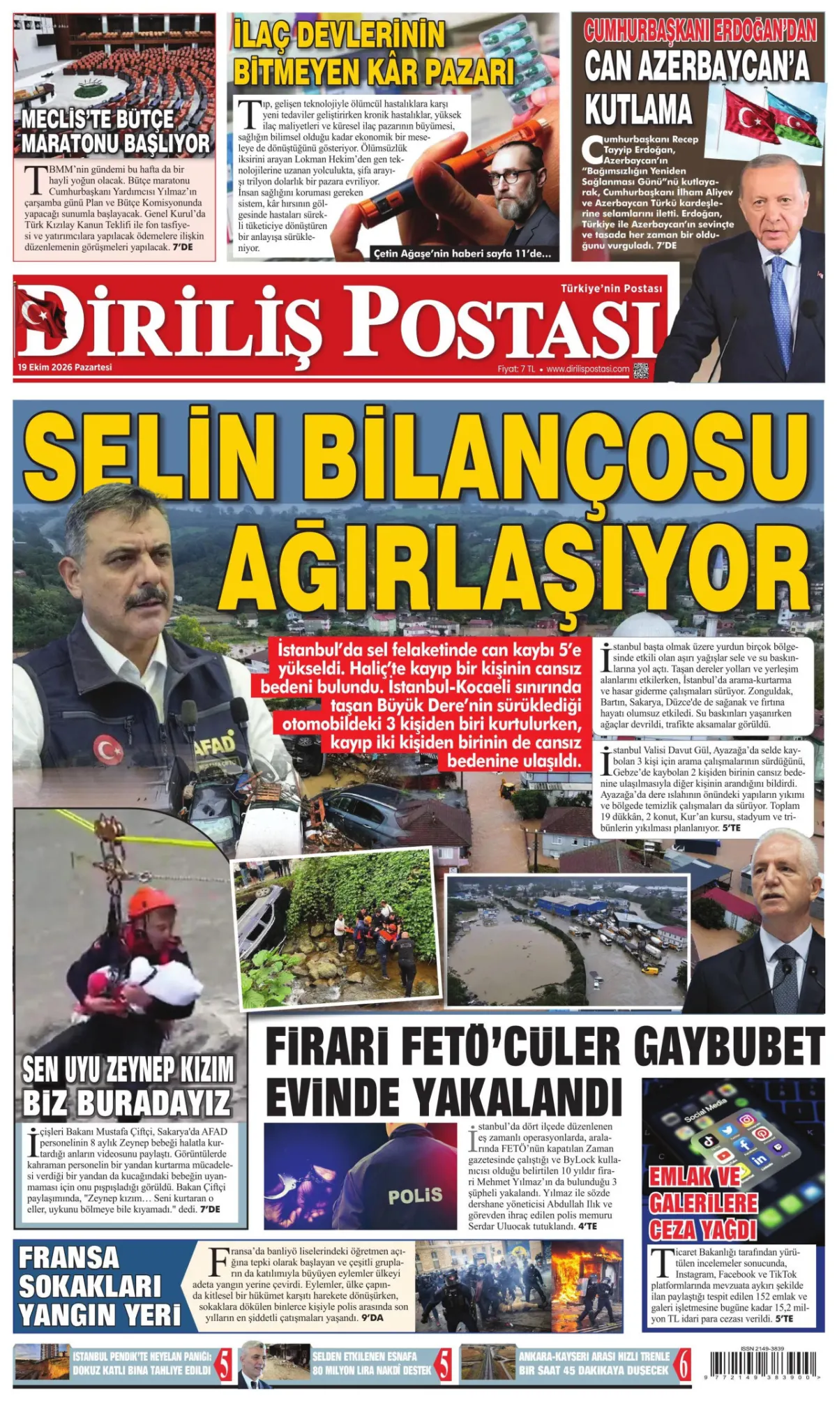 Diriliş Postası birinci sayfa manşeti (20 Ekim 2026)