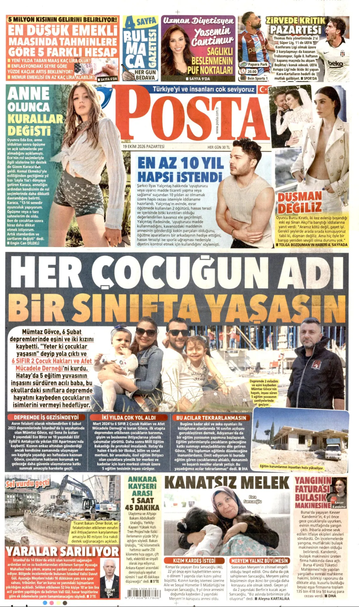 Posta birinci sayfa manşeti (20 Ekim 2026)
