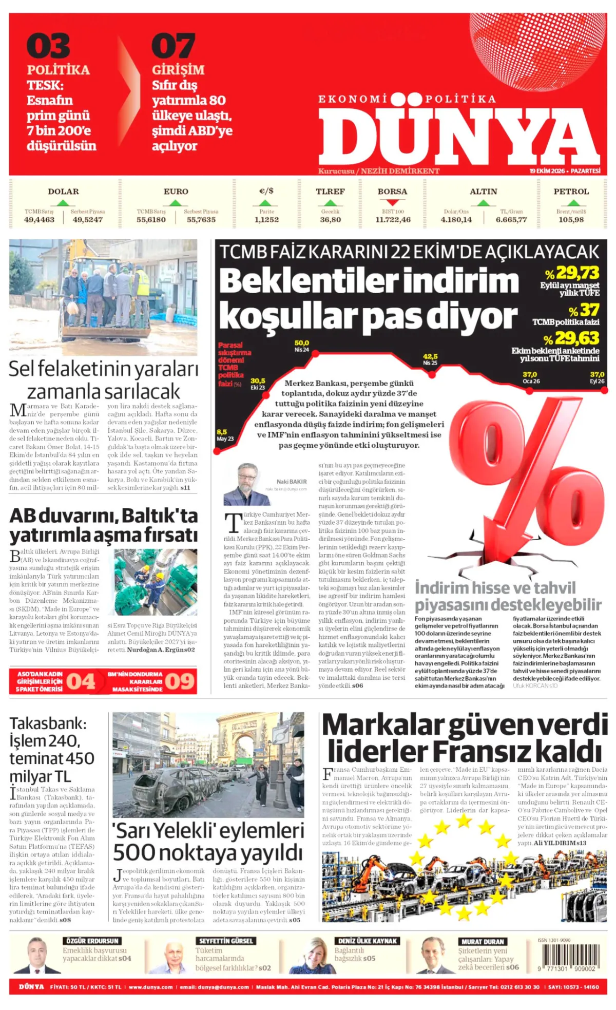 Dünya birinci sayfa manşeti (20 Ekim 2026)