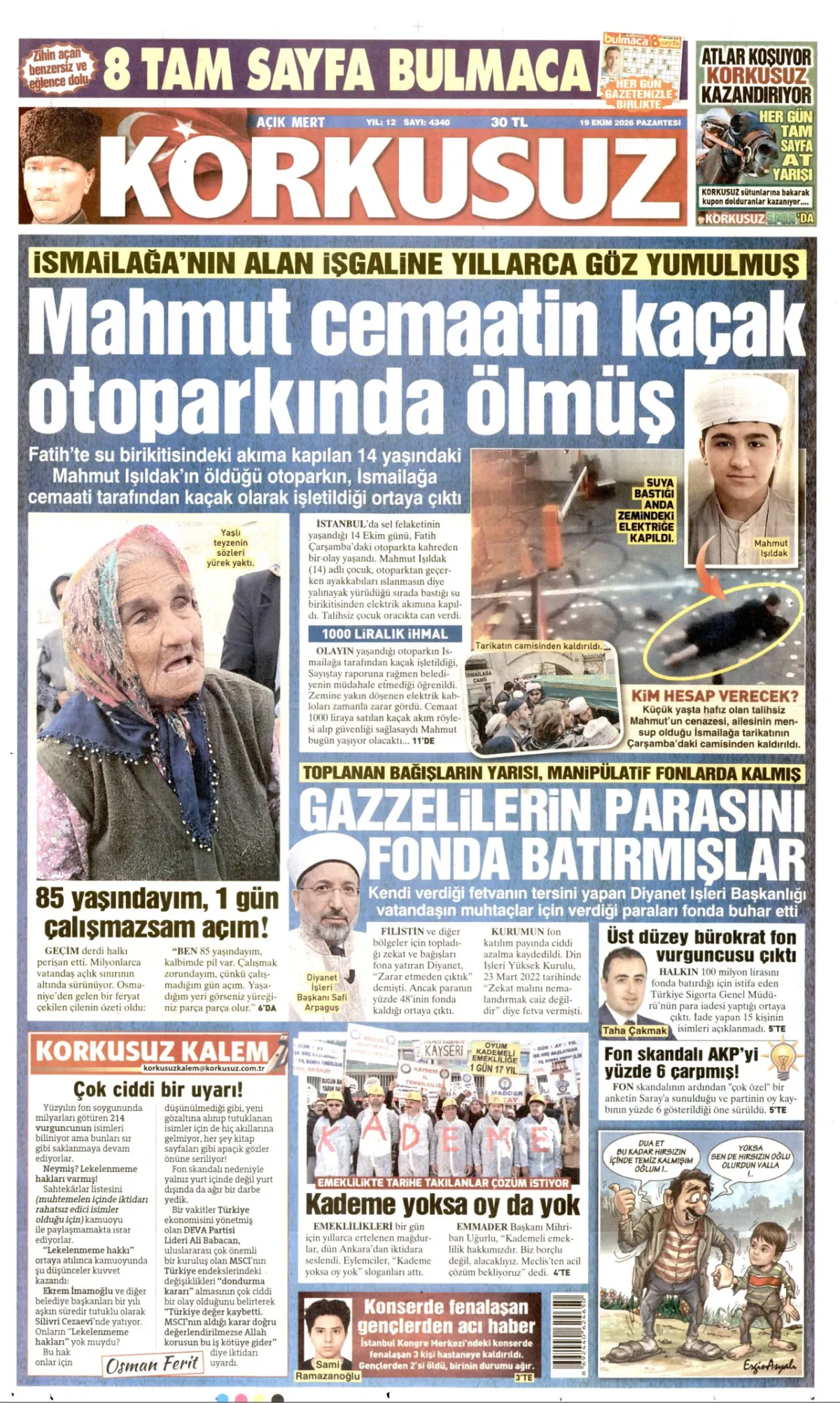Korkusuz birinci sayfa manşeti (20 Ekim 2026)