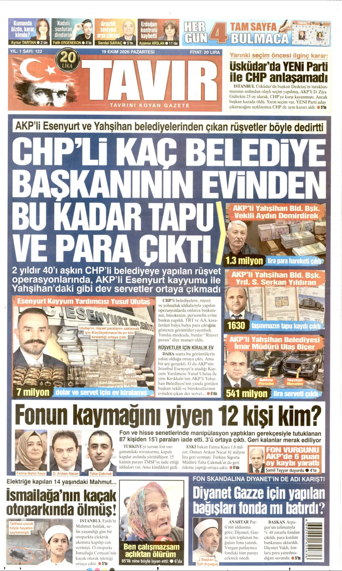 Tavır birinci sayfa manşeti (20 Ekim 2026)