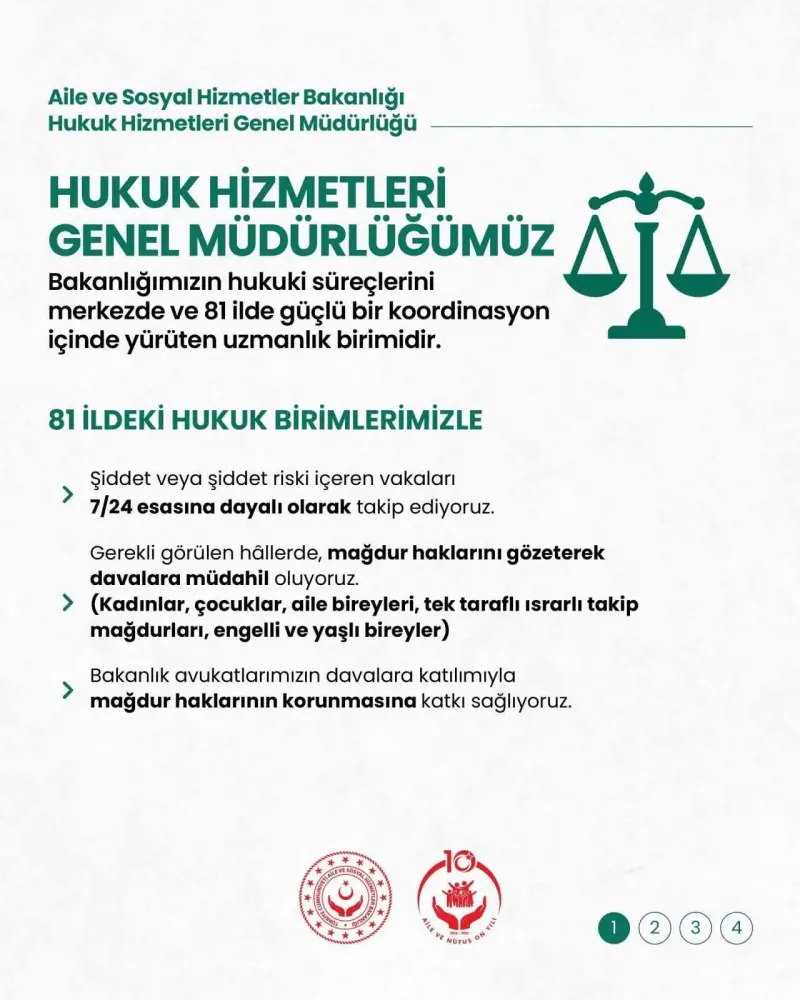 Aile ve Sosyal Hizmetler Bakanlığından Şiddet Mağdurlarına Hukuki Koruma Vurgusu