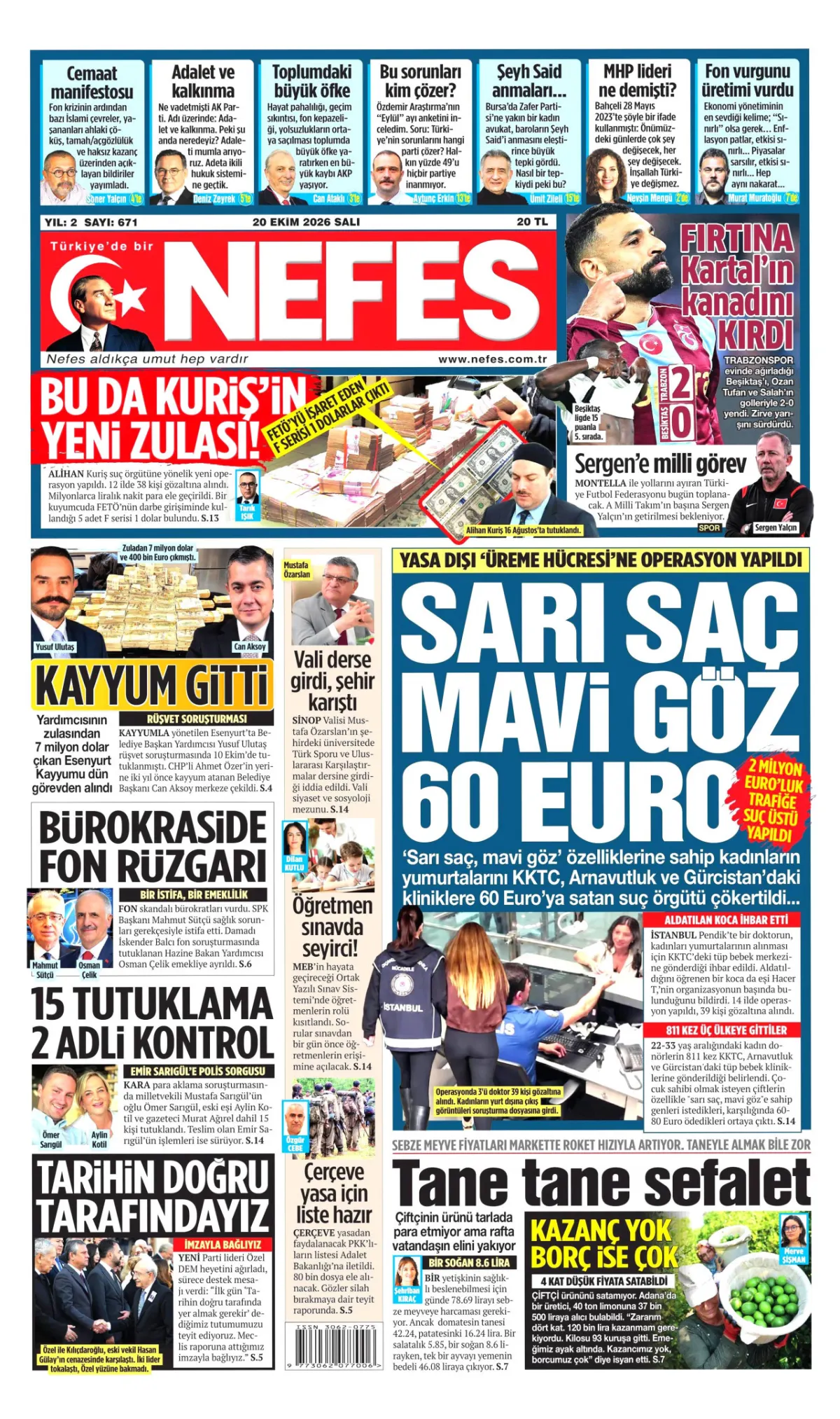 Nefes birinci sayfa manşeti (21 Ekim 2026)