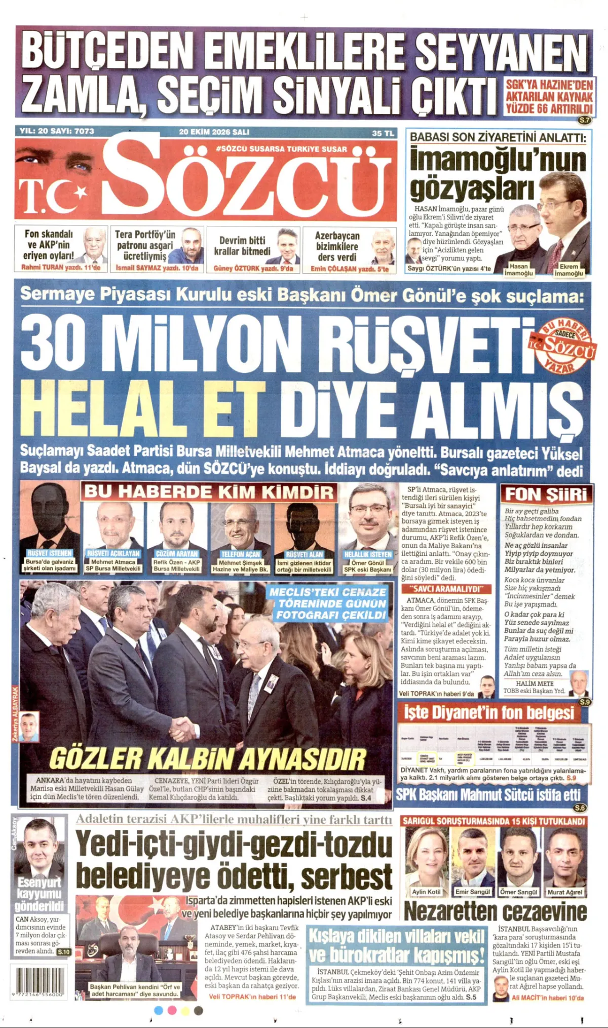 Sözcü birinci sayfa manşeti (21 Ekim 2026)