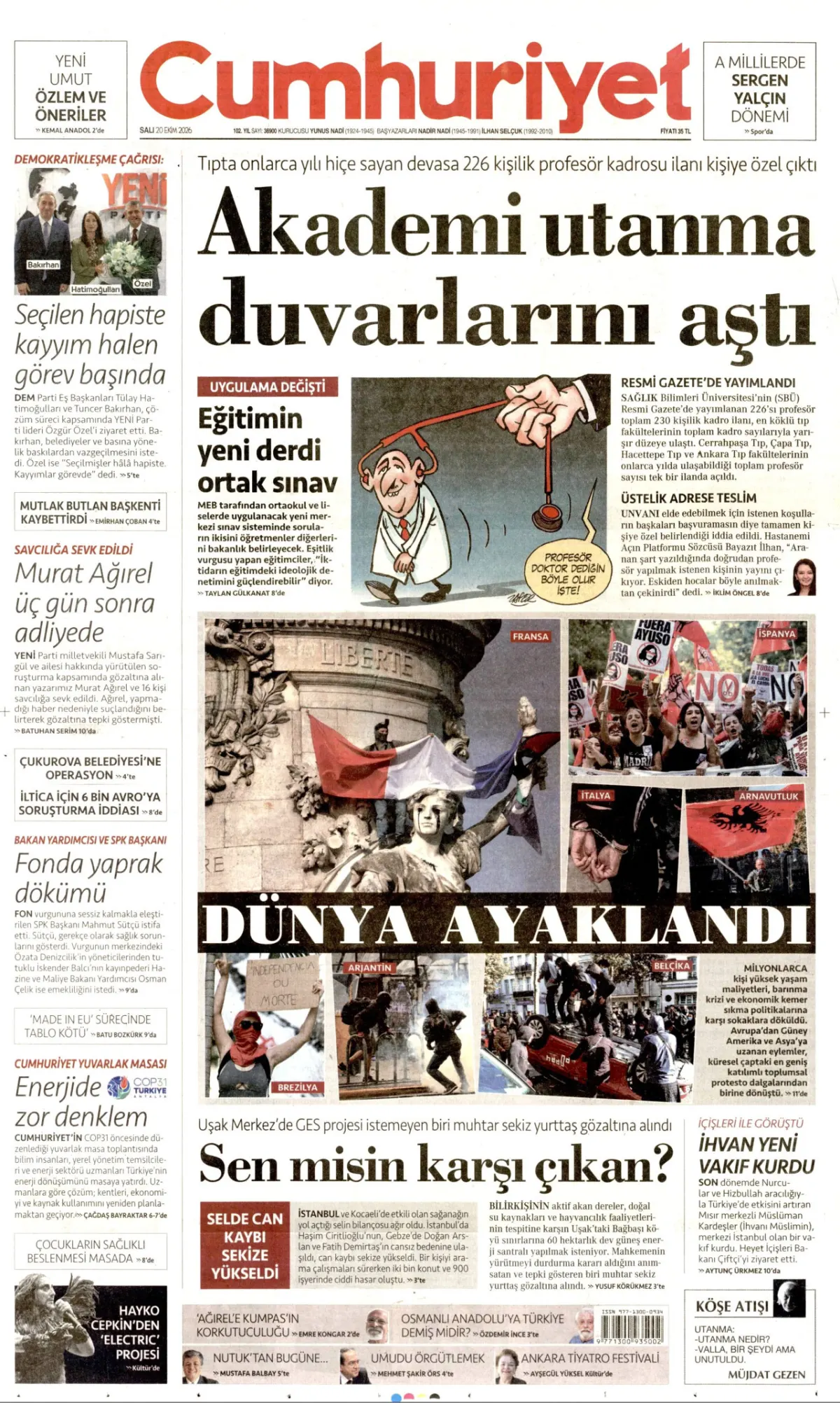 Cumhuriyet birinci sayfa manşeti (21 Ekim 2026)