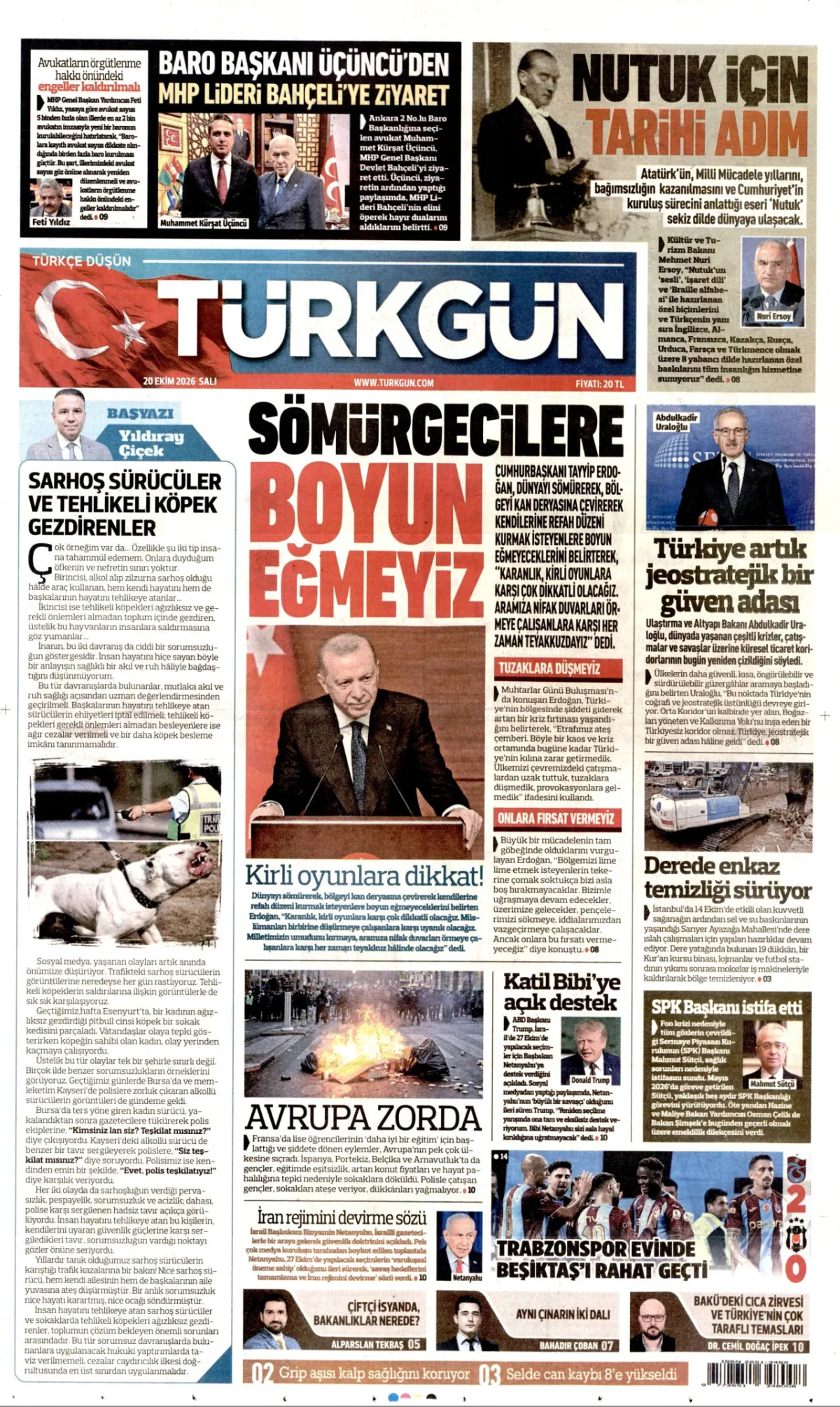 Türkgün birinci sayfa manşeti (21 Ekim 2026)