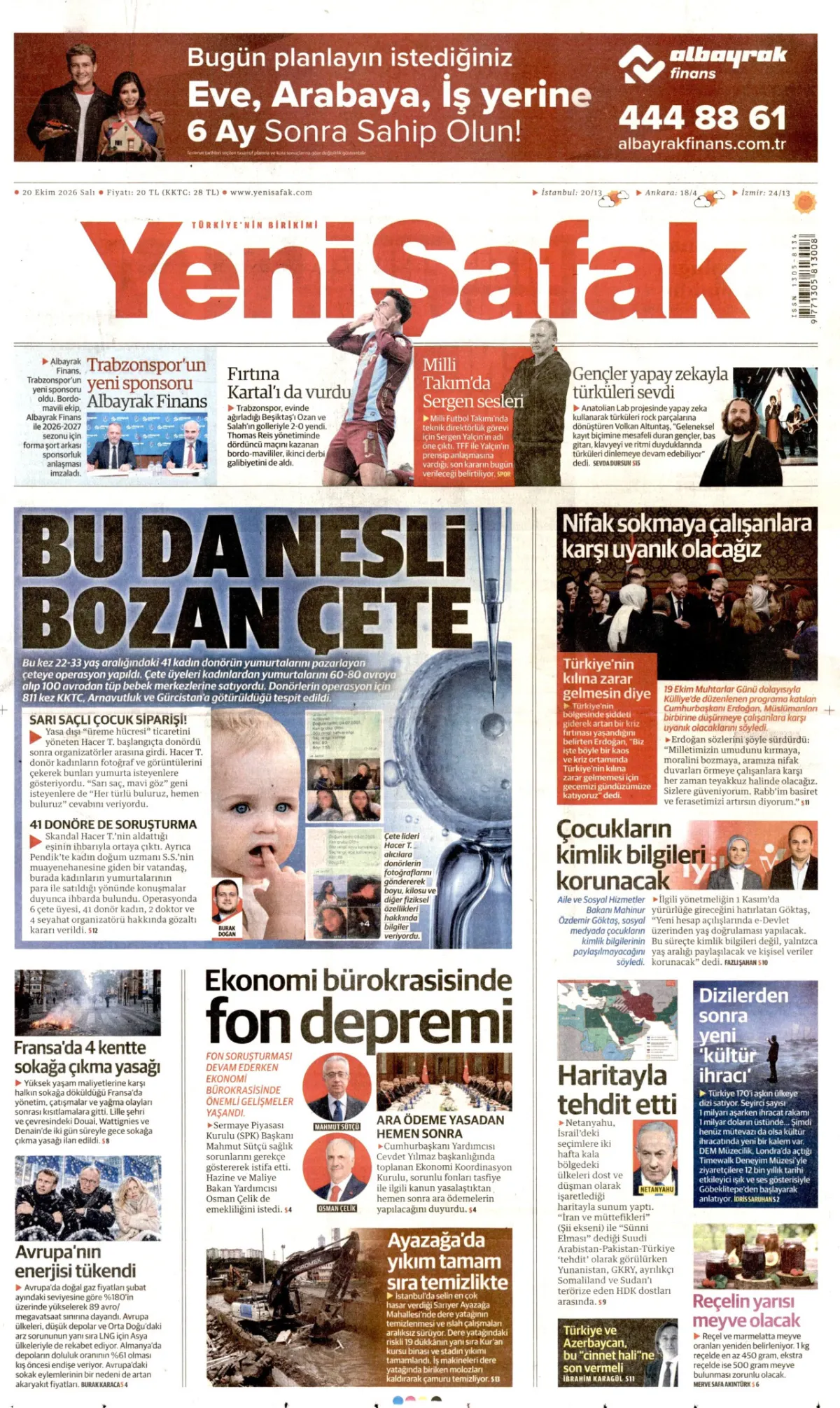 Yeni Şafak birinci sayfa manşeti (21 Ekim 2026)