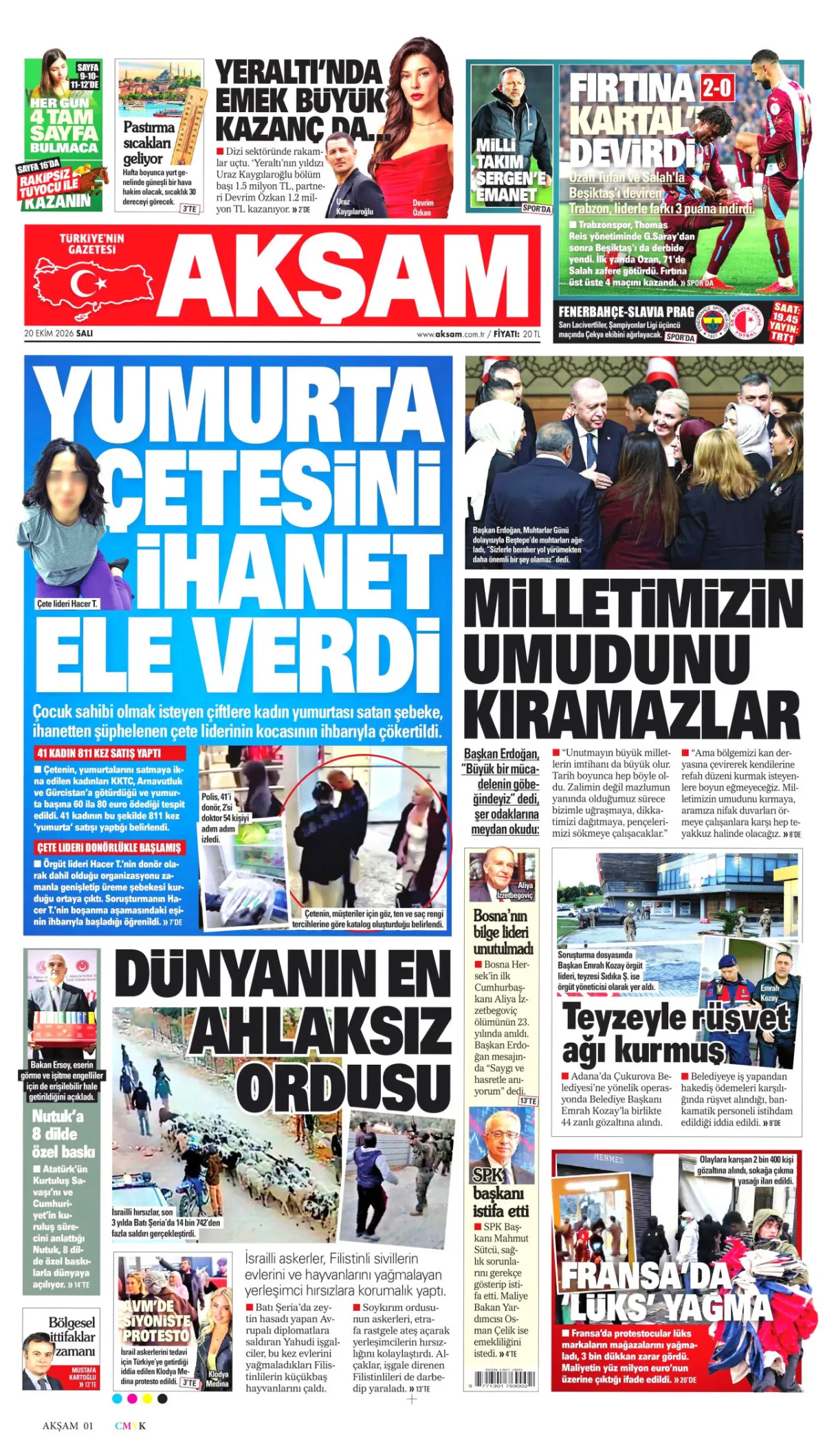 Akşam birinci sayfa manşeti (21 Ekim 2026)