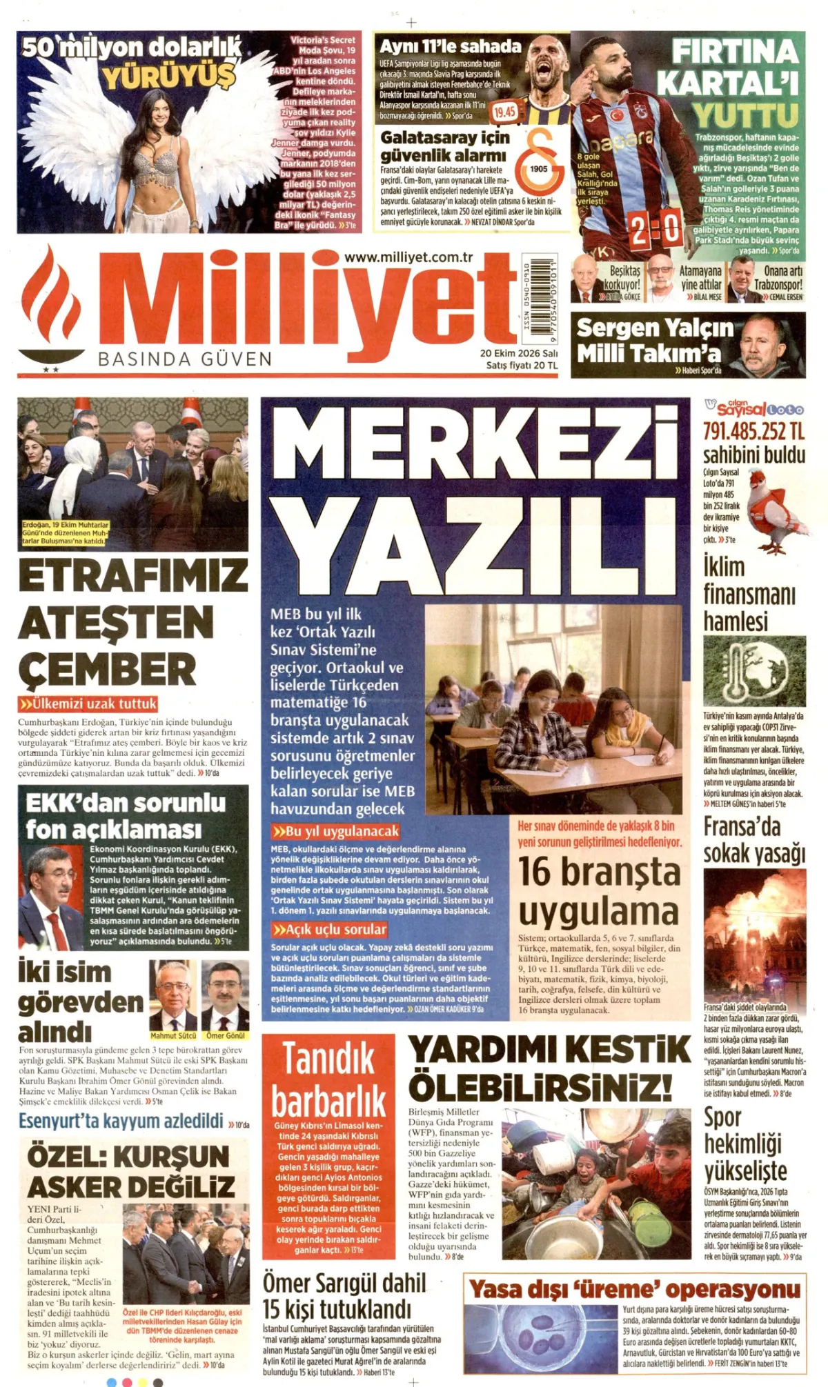 Milliyet birinci sayfa manşeti (21 Ekim 2026)