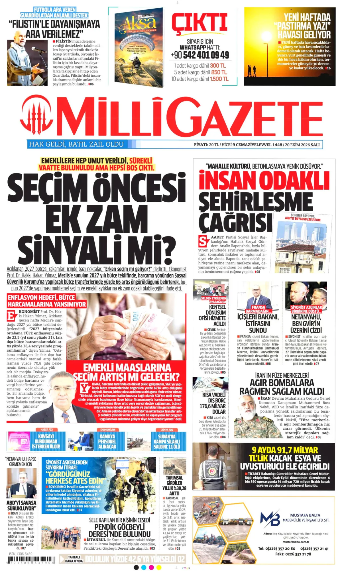 Milli birinci sayfa manşeti (21 Ekim 2026)