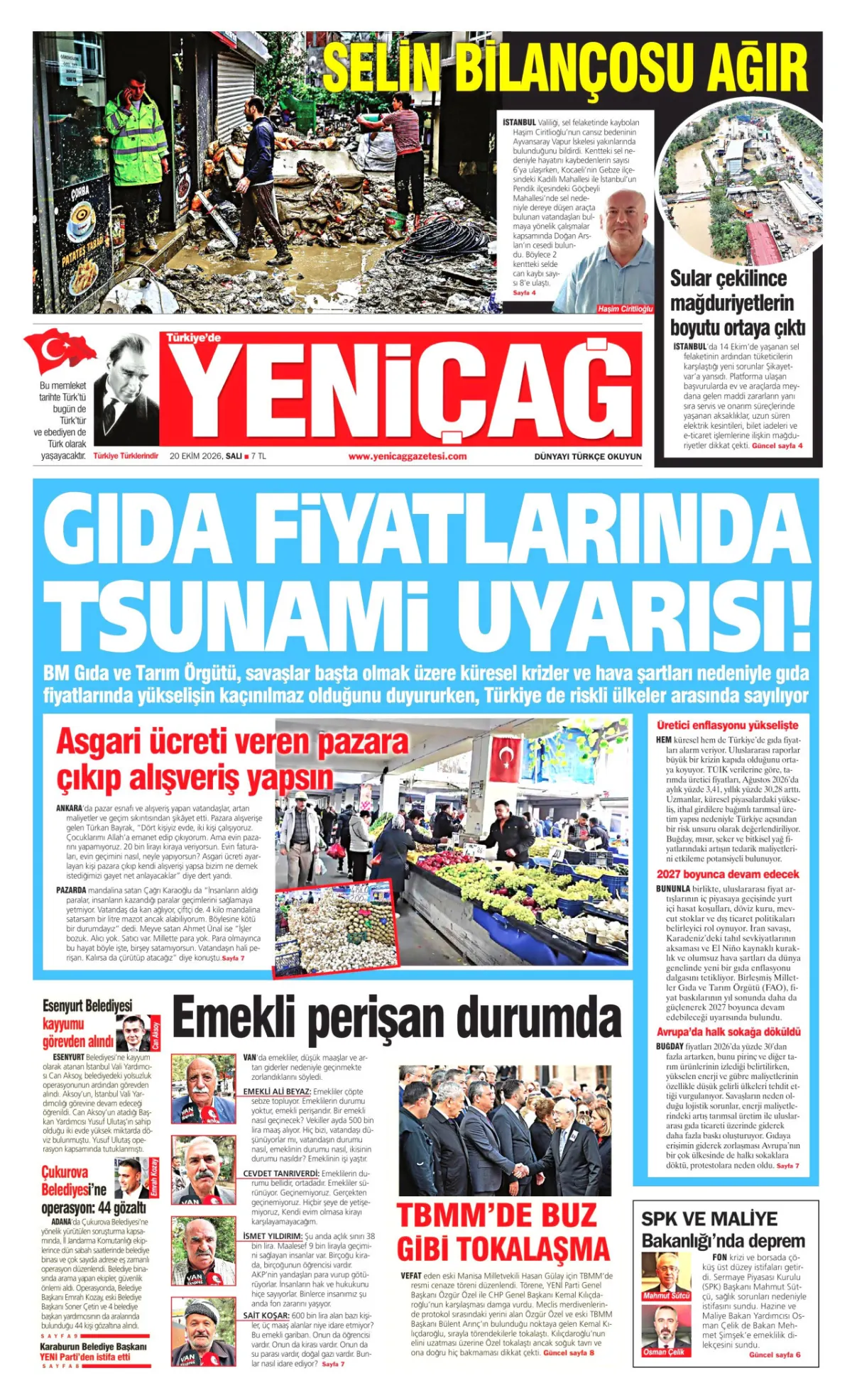 Yeniçağ birinci sayfa manşeti (21 Ekim 2026)