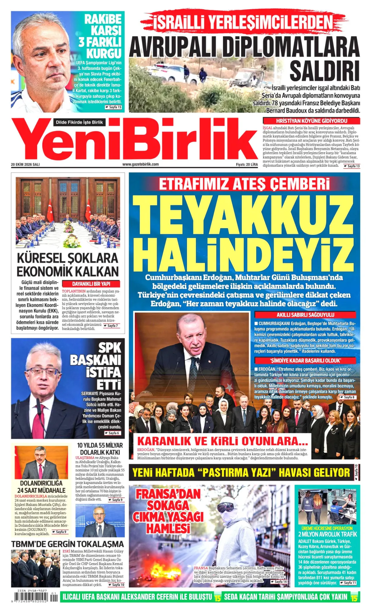YeniBirlik birinci sayfa manşeti (21 Ekim 2026)