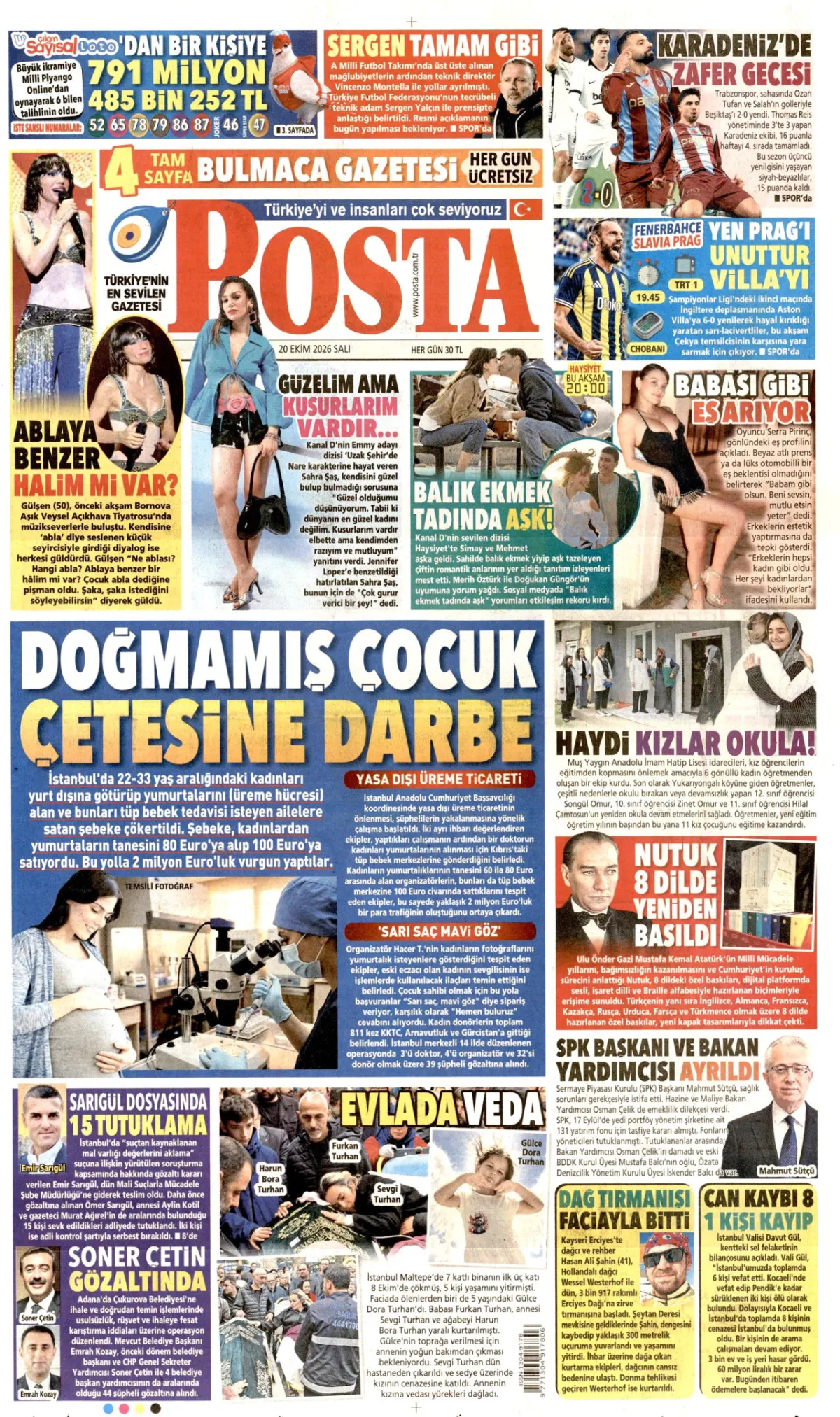 Posta birinci sayfa manşeti (21 Ekim 2026)