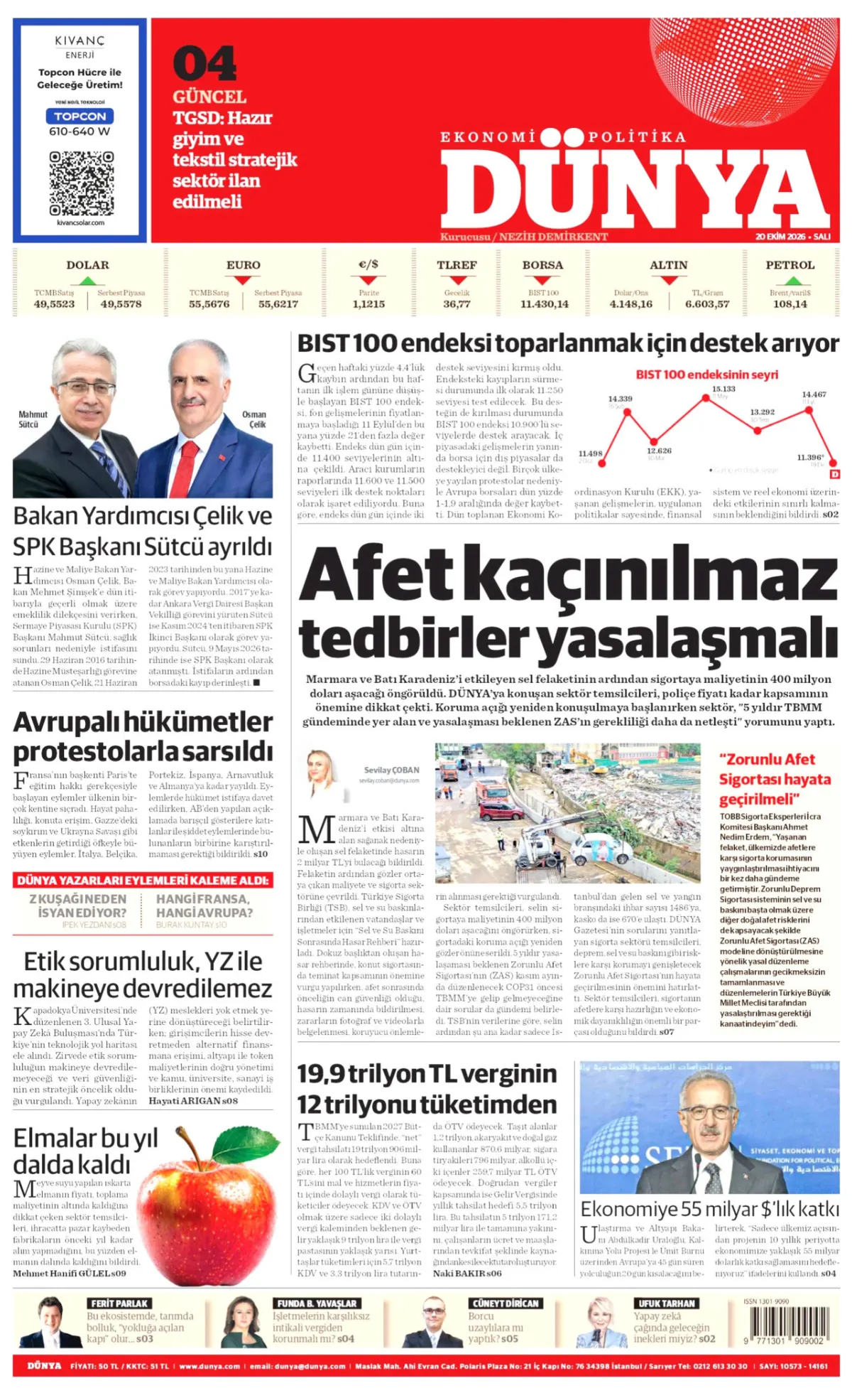 Dünya birinci sayfa manşeti (21 Ekim 2026)