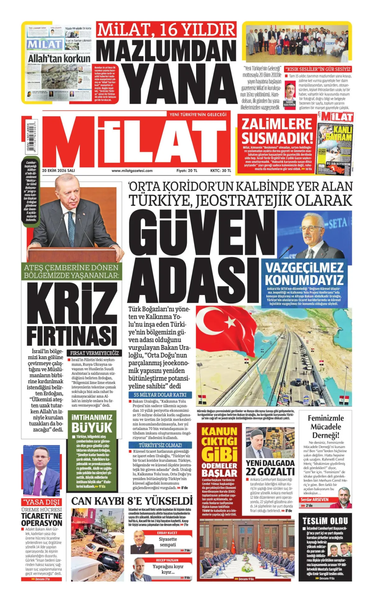 Milat birinci sayfa manşeti (21 Ekim 2026)