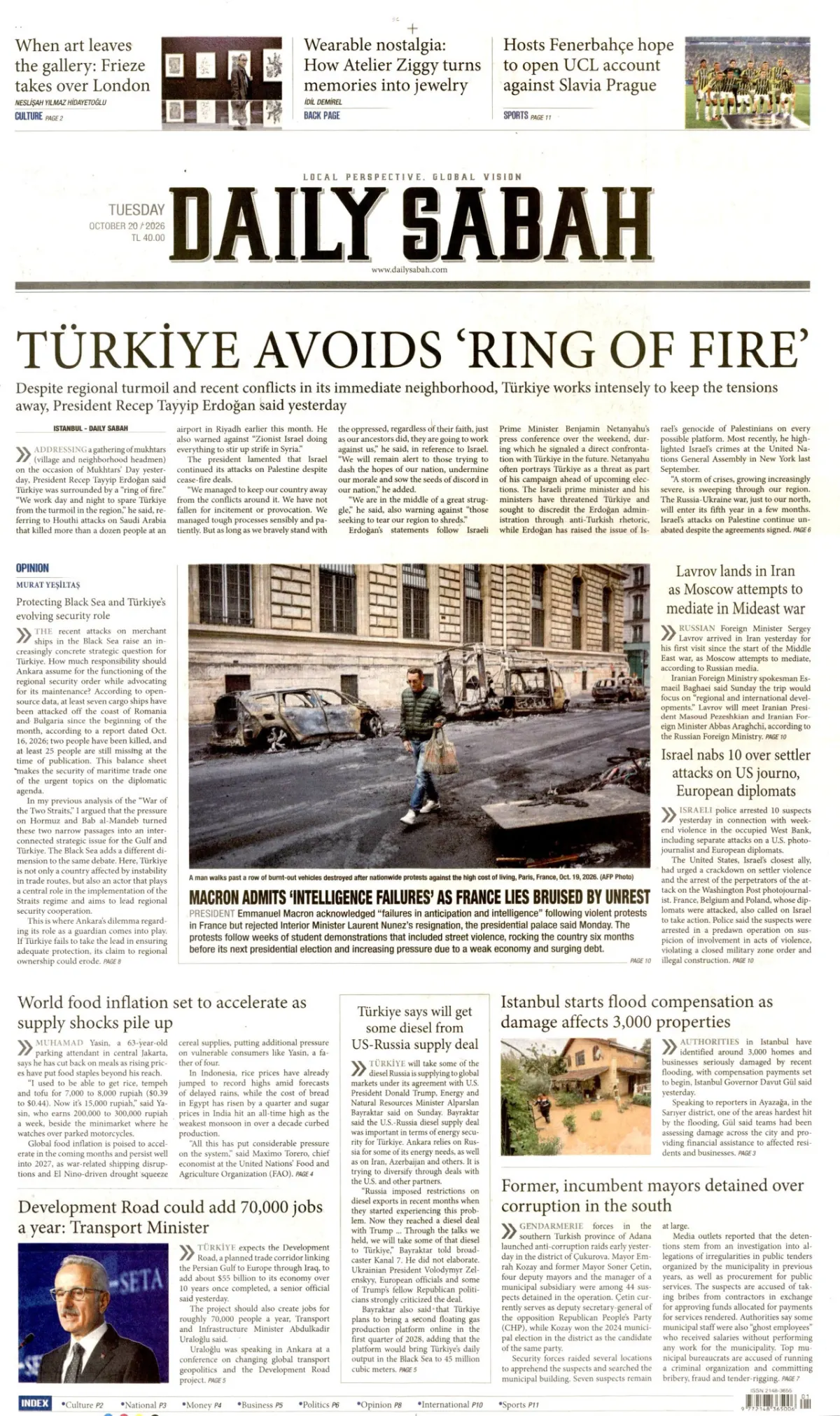 Daily Sabah birinci sayfa manşeti (21 Ekim 2026)