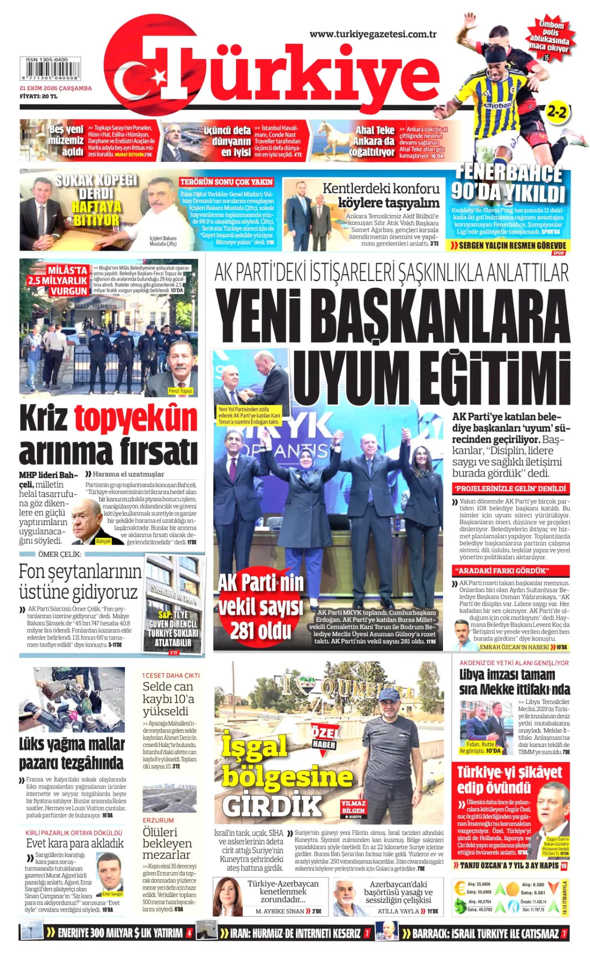 Türkiye birinci sayfa manşeti (22 Ekim 2026)