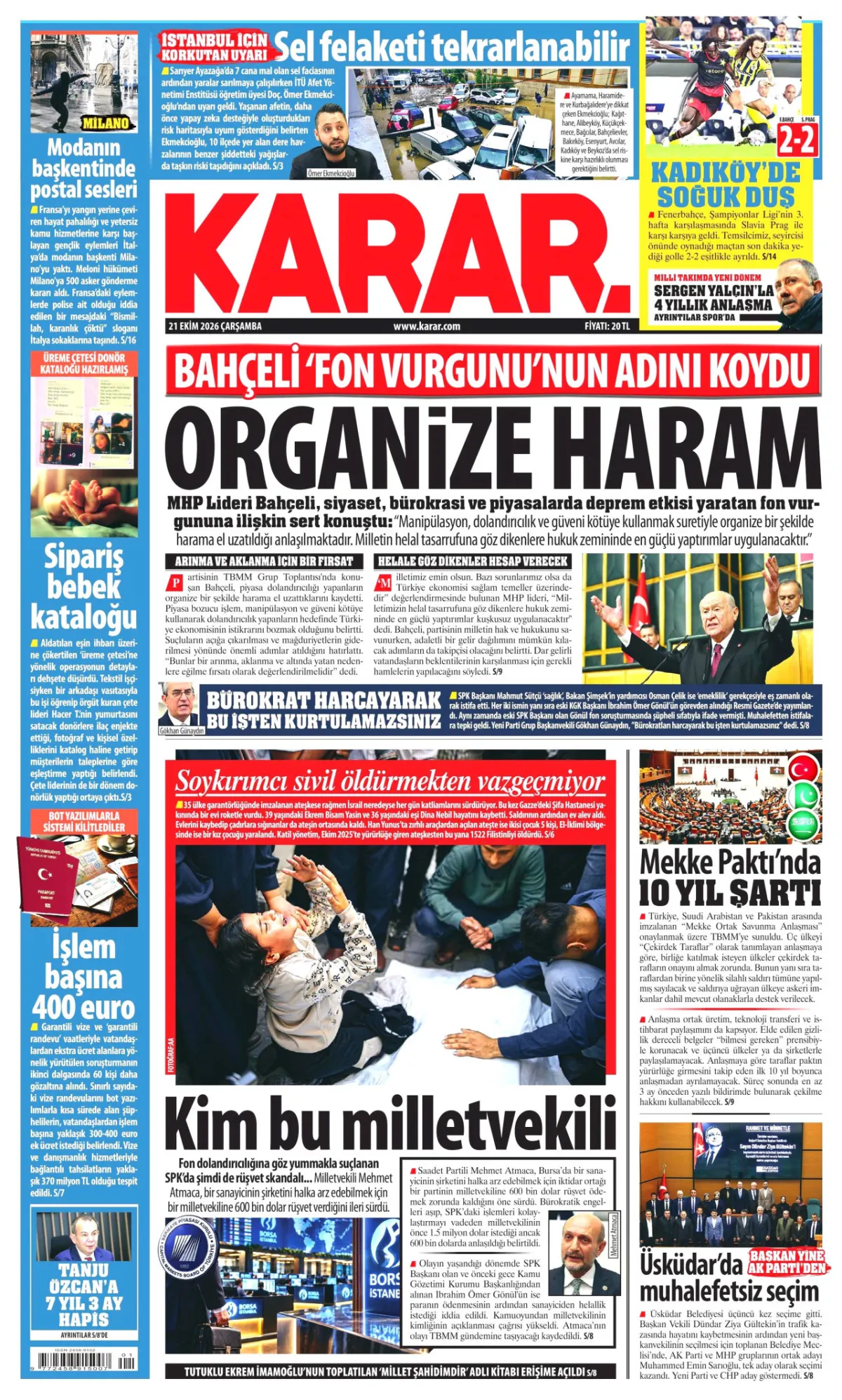 Karar birinci sayfa manşeti (22 Ekim 2026)