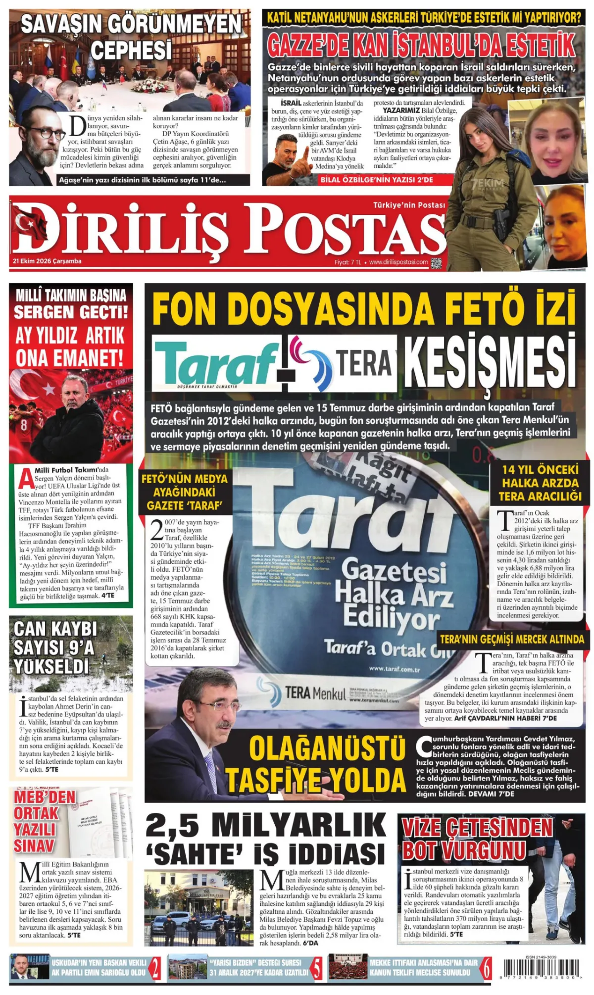 Diriliş Postası birinci sayfa manşeti (22 Ekim 2026)
