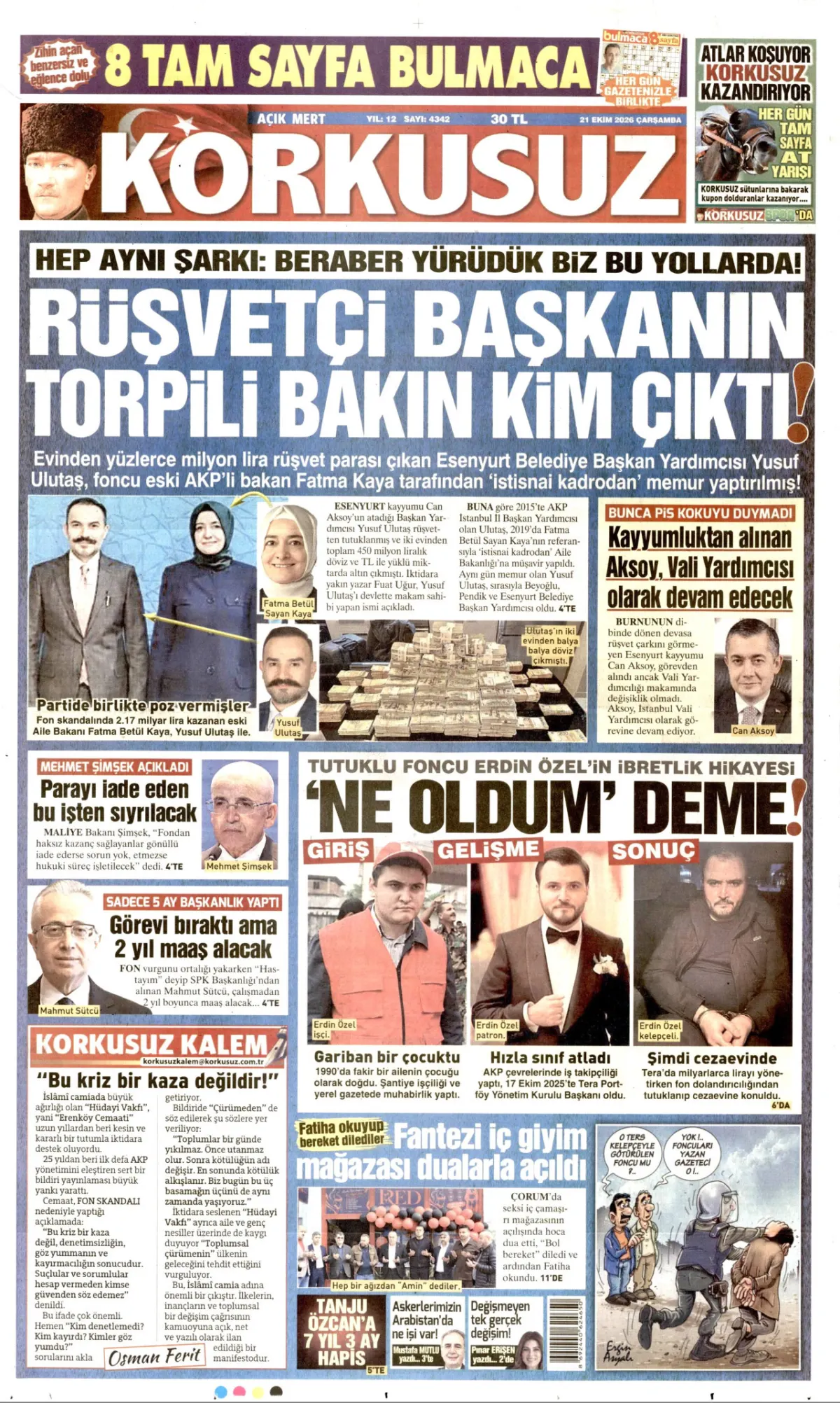 Korkusuz birinci sayfa manşeti (22 Ekim 2026)