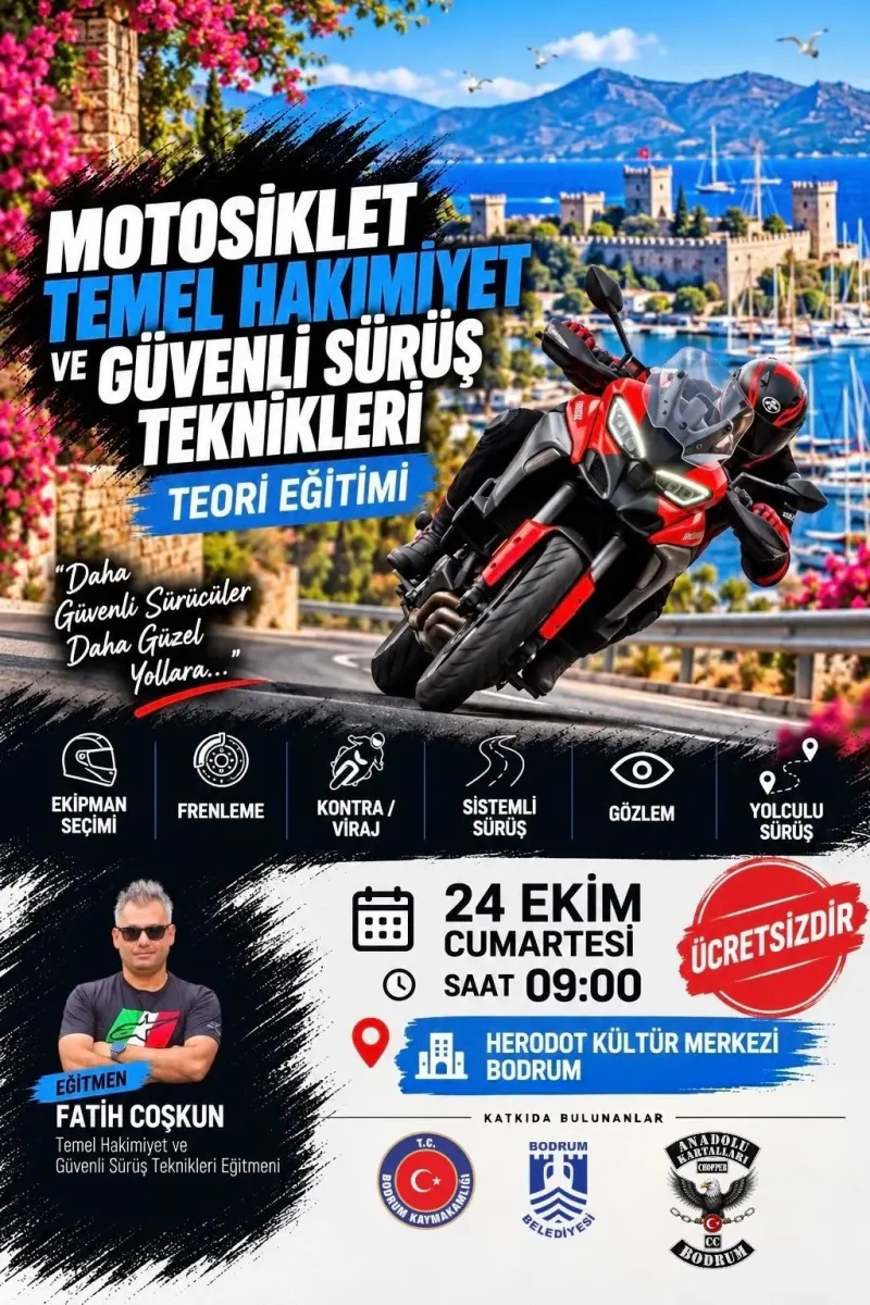 Bodrum'da Motosiklet Sürücülerine Yönelik Ücretsiz Güvenli Sürüş Eğitimi Düzenlenecek