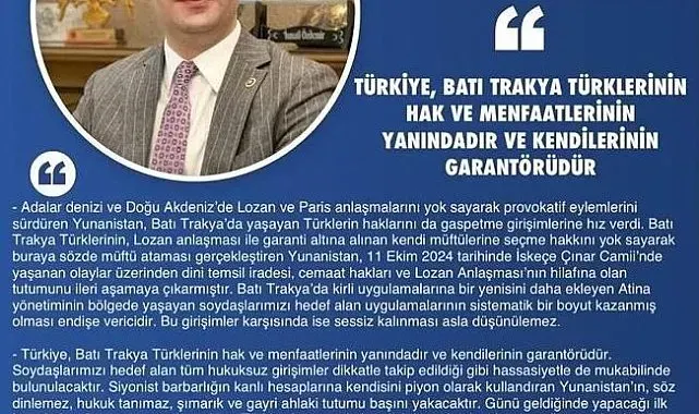 MHP'li Özdemir: "Türkiye, Batı Trakya Türklerinin hak ve menfaatlerinin yanındadır ve garantörüdür"