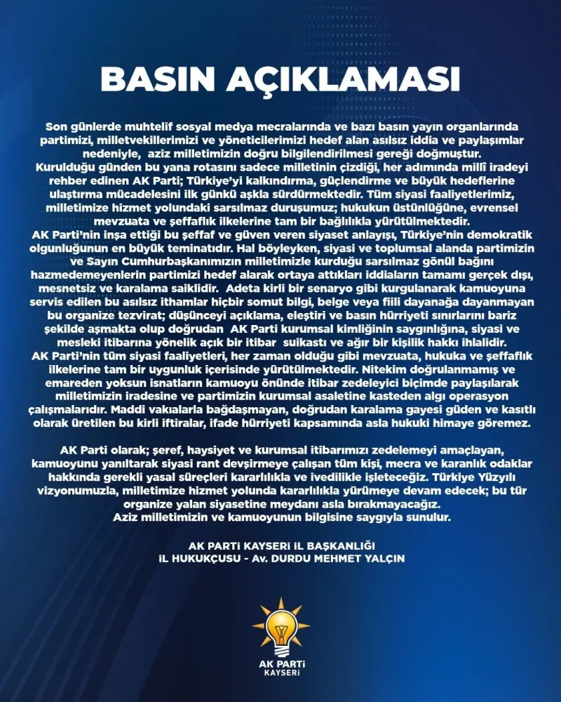 AK Parti Kayseri İl Başkanlığından Sosyal Medya Tepkisi