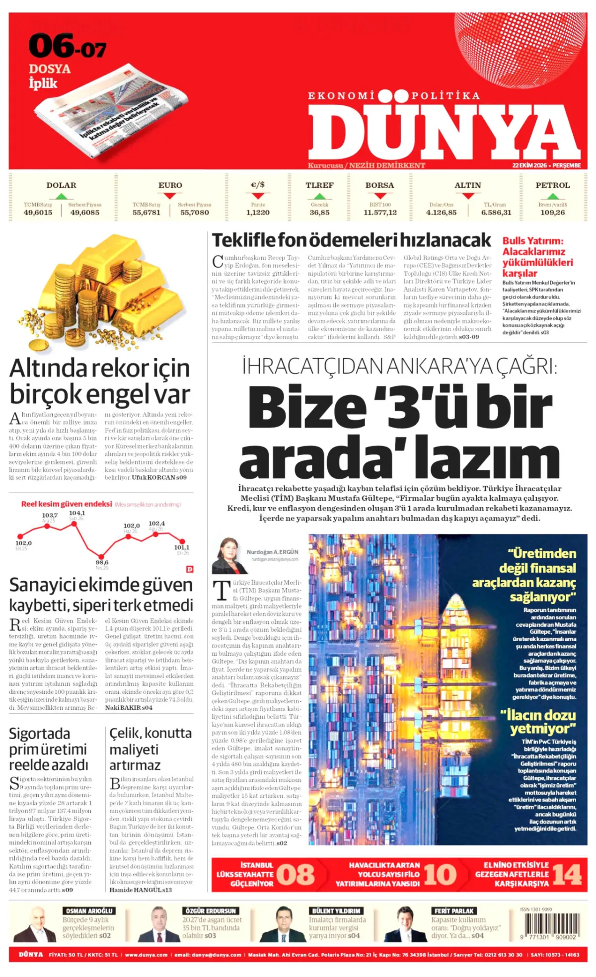 Dünya birinci sayfa manşeti (23 Ekim 2026)