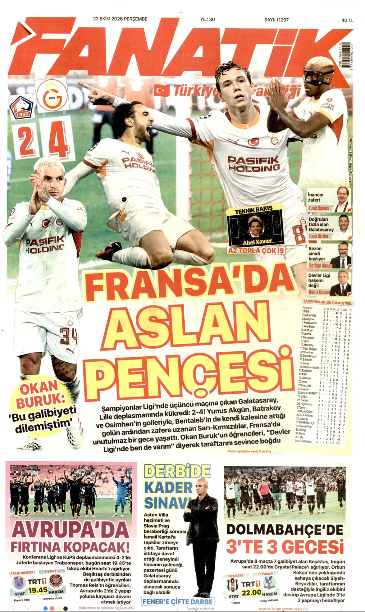 Fanatik birinci sayfa manşeti (23 Ekim 2026)