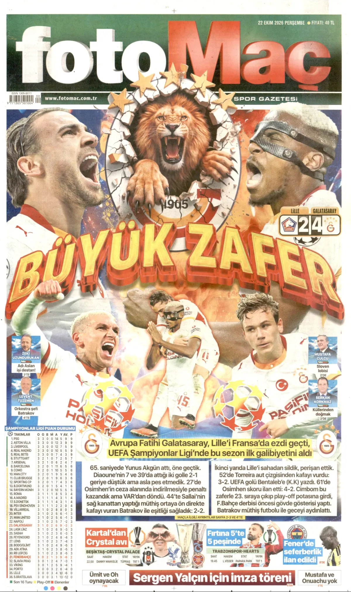 Fotomaç birinci sayfa manşeti (23 Ekim 2026)