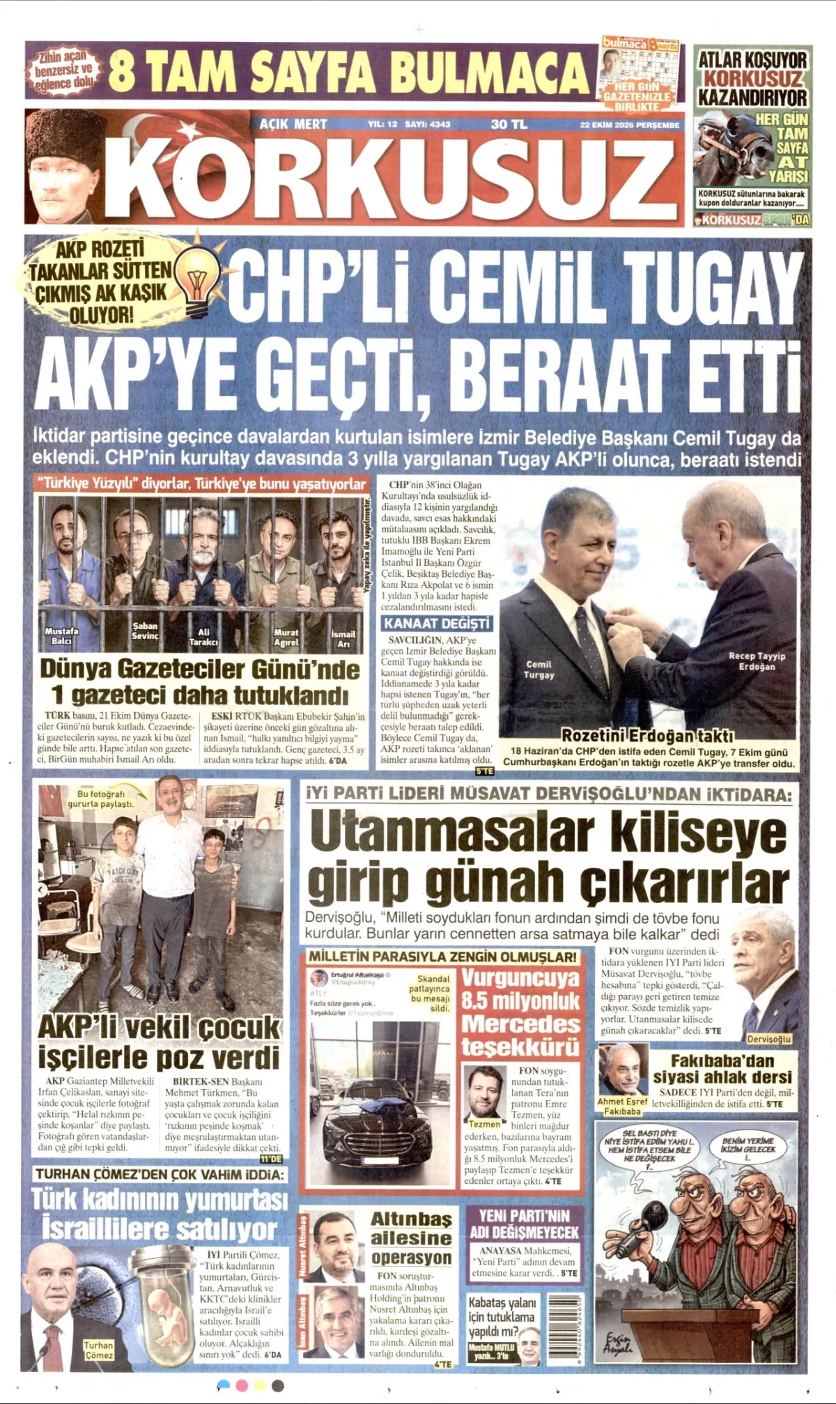 Korkusuz birinci sayfa manşeti (23 Ekim 2026)