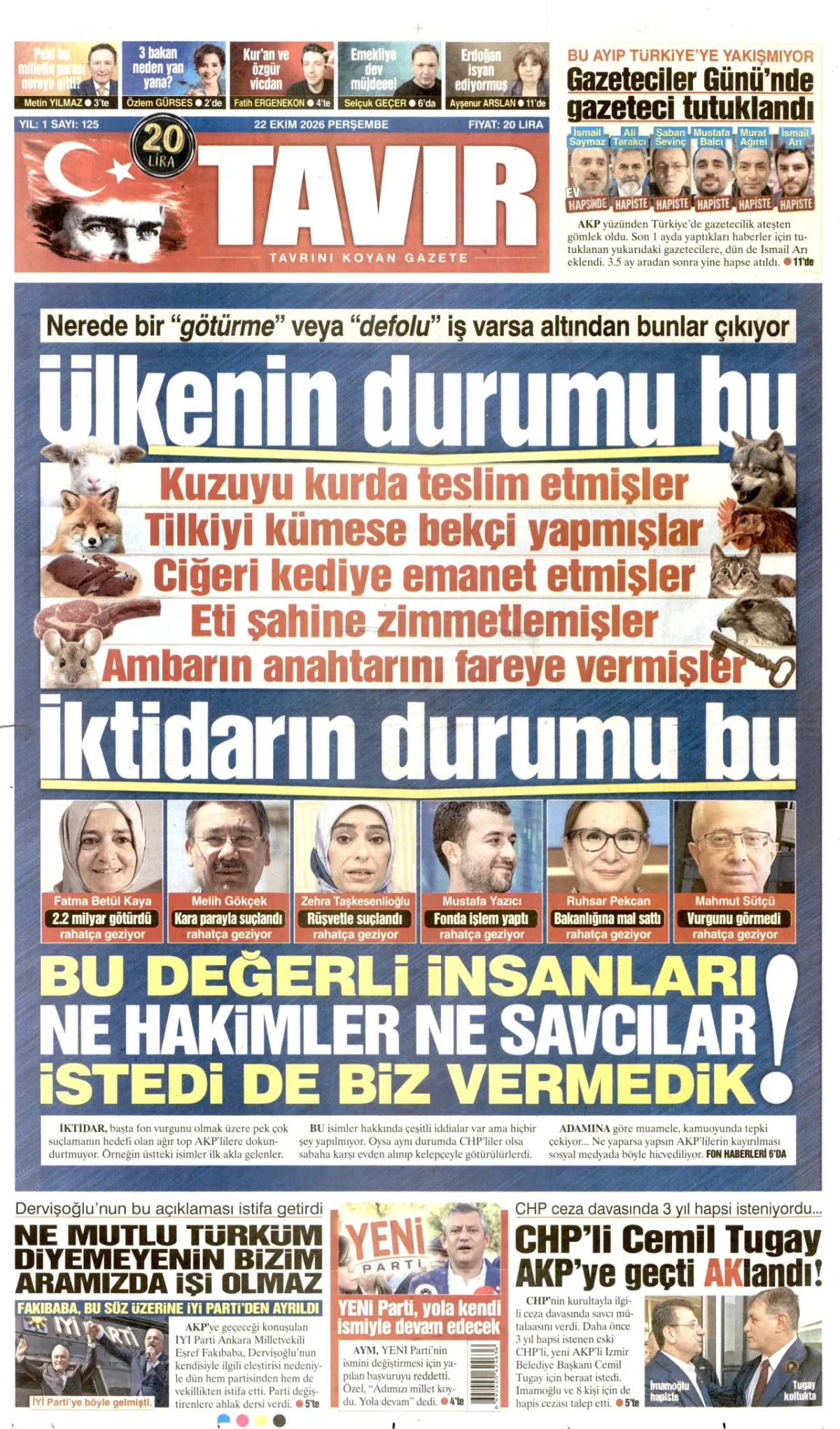 Tavır birinci sayfa manşeti (23 Ekim 2026)