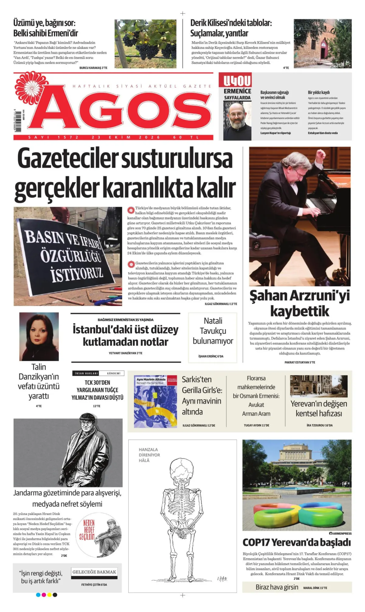 Agos birinci sayfa manşeti (23 Ekim 2026)