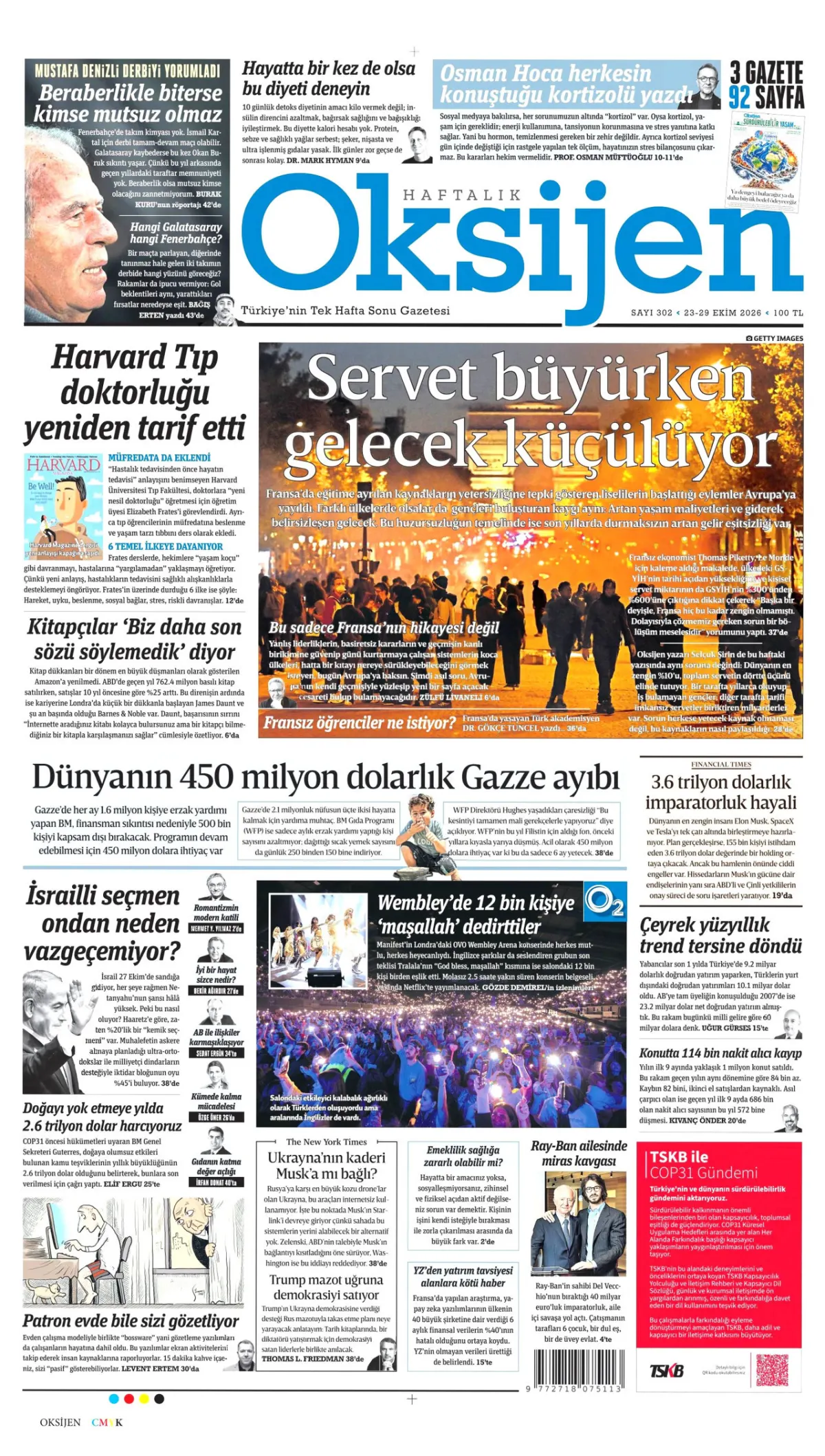 Oksijen birinci sayfa manşeti (23 Ekim 2026)